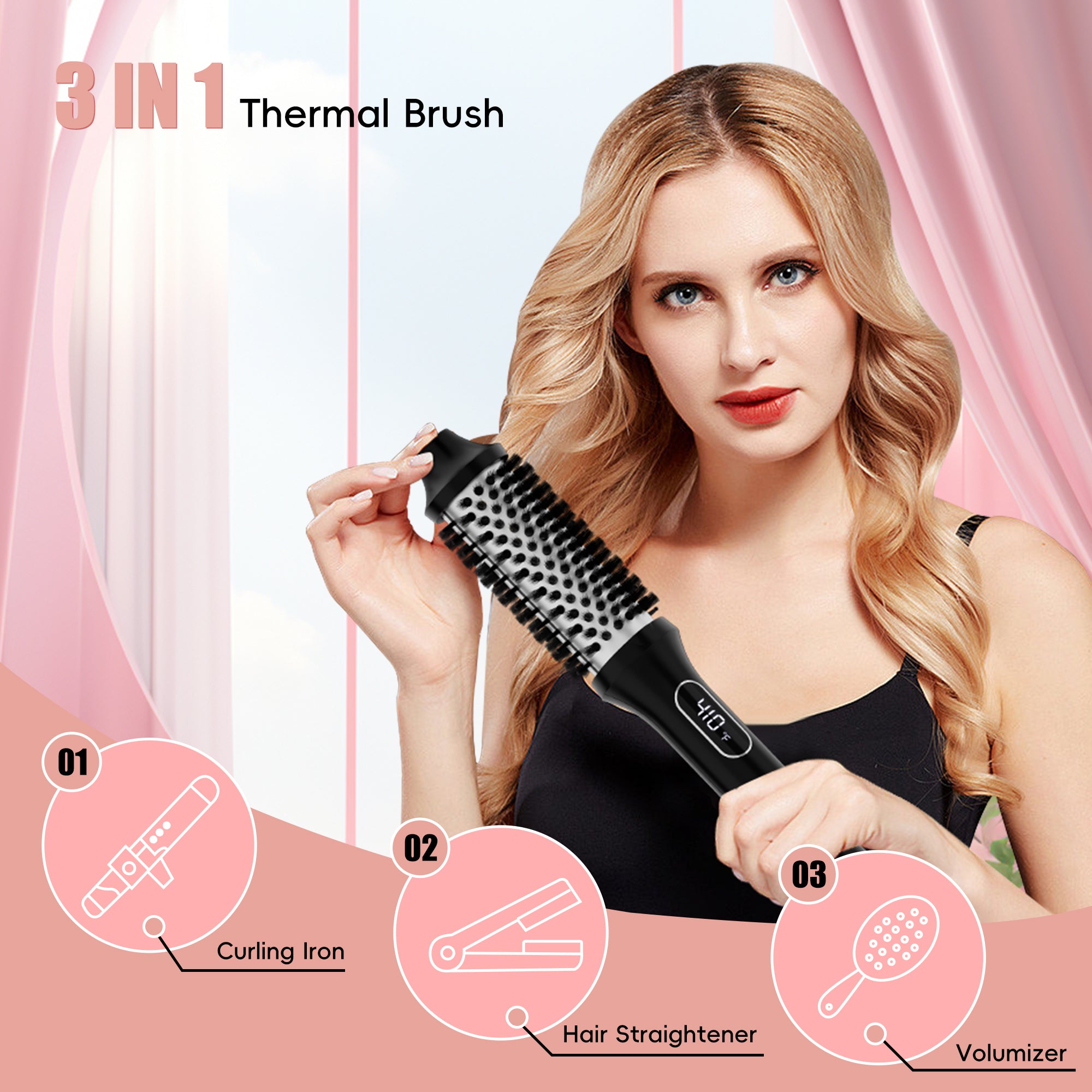 SKIMI Thermal Brush, Heated Round Brush,Curling Iron, Electric Curl Wand Anti-Scald Nylon Bristles