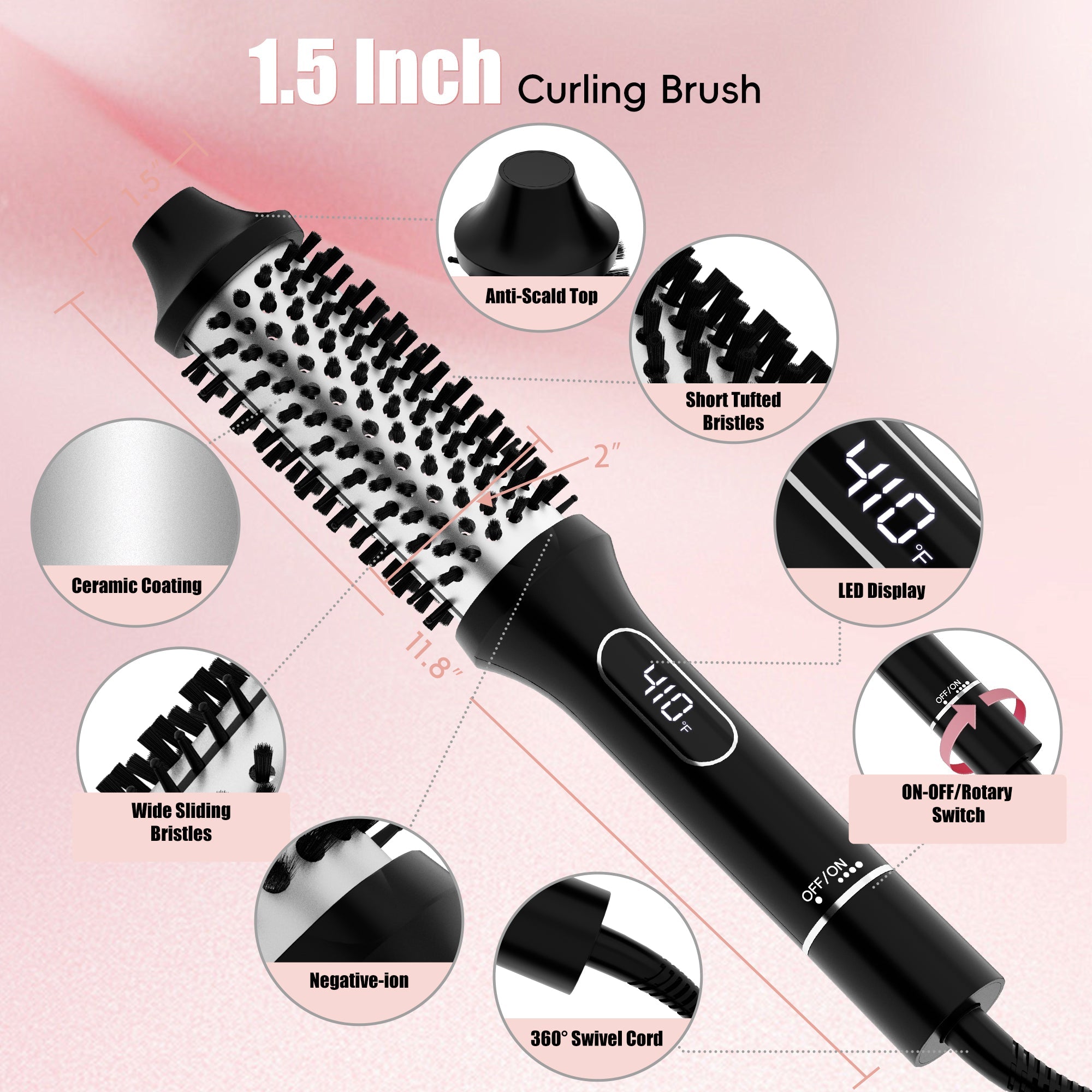 Nicebay Thermal Brush, Heated Round Brush Blow Dryer, Curling Iron Brush, 1.5 inch Electric Curl Wand, Curly Hair Brush, Blowout Brush Dual Voltage
