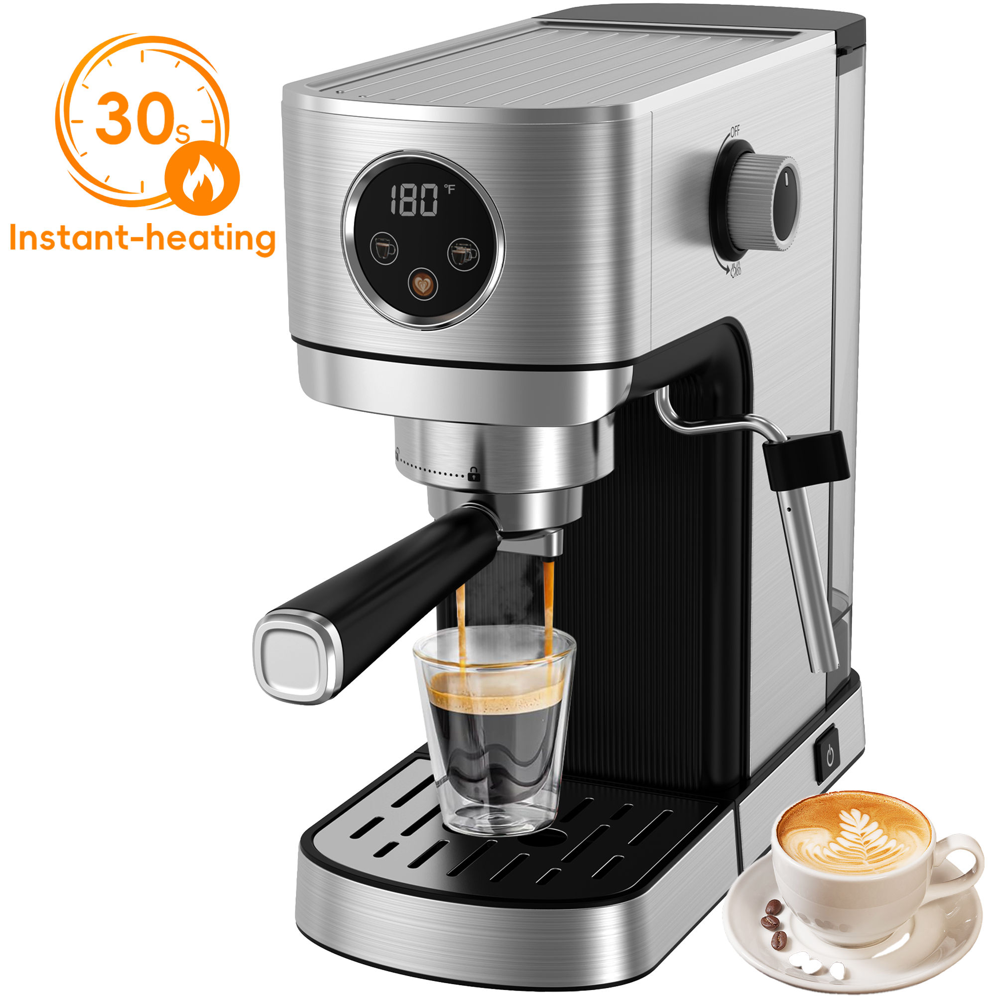 WHALL 20 Bar Touchscreen Espresso Machine with Milk Frother Steam Wand – 40oz Stainless Steel Coffee Maker for Cappuccino/Latte