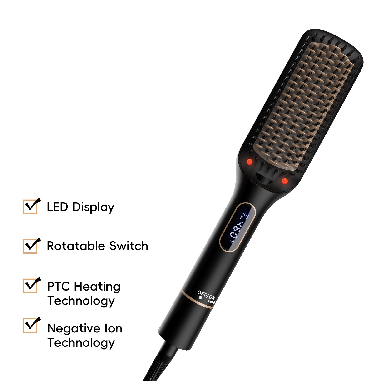 NICEBAY Straightener Brush with LED Display, 6 Temp Settings, Auto-Off Straightener Comb for Women, Straightening Brush