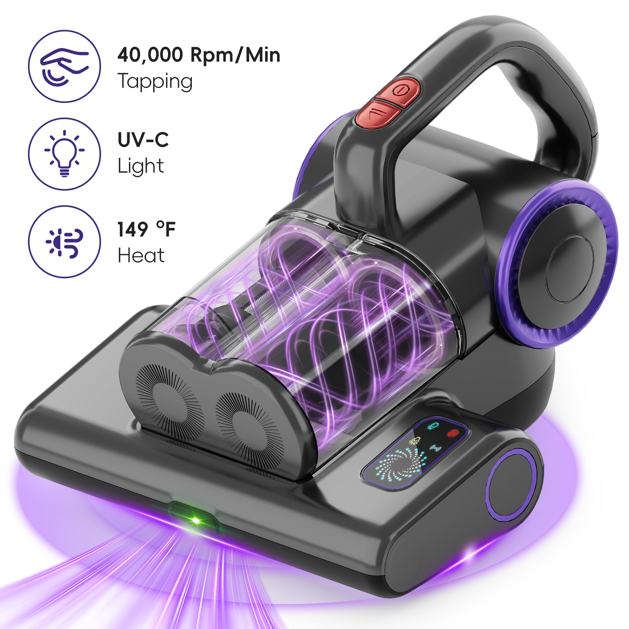WHALL 4-in-1 UV Mattress Vacuum Cleaner, 21KPa Anti-Mite Bed Vacuum with Hot Air & LED Display