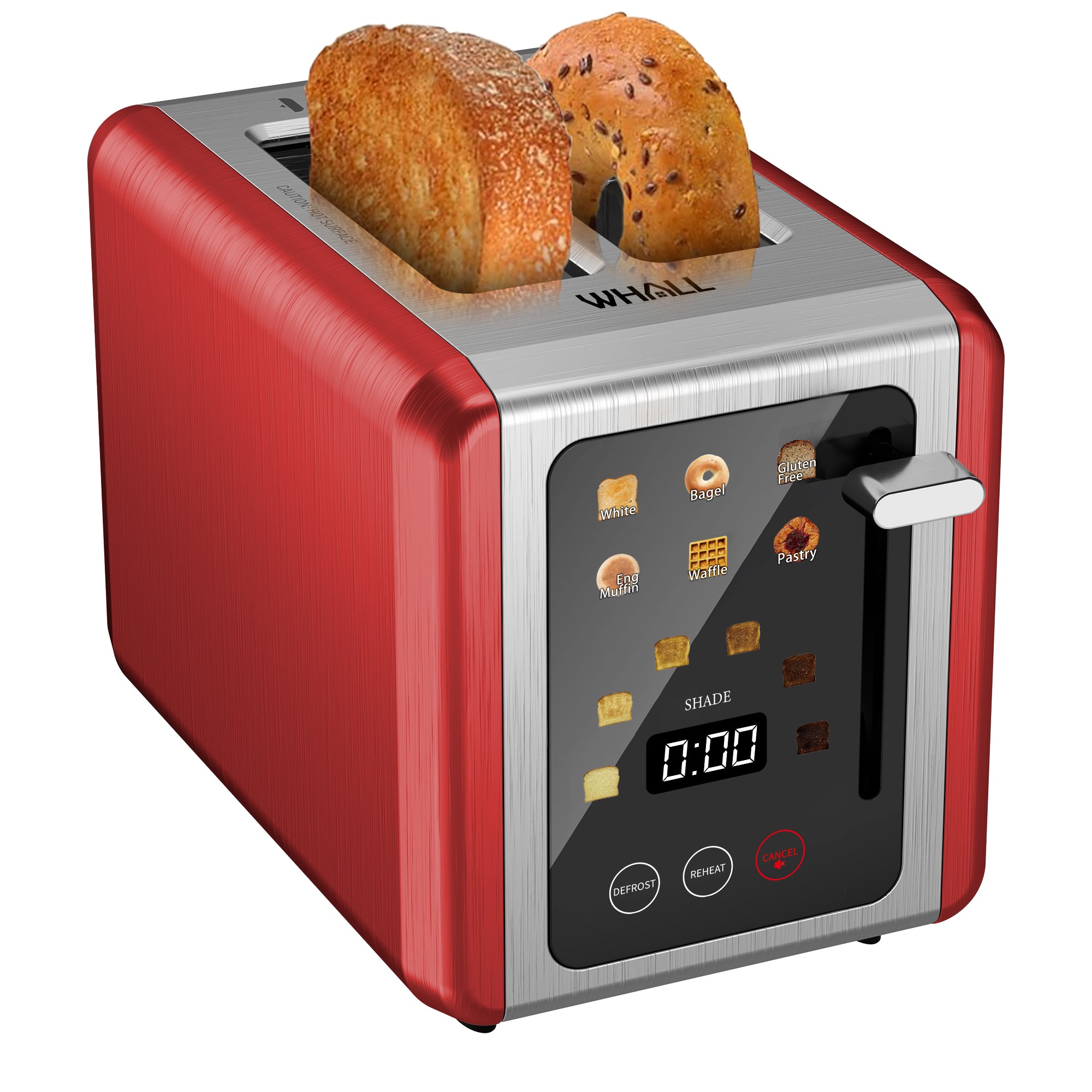 WHALLULTRA Touchscreen 2 Slice Toaster Stainless Steel, 1.5" Extra Wide Slots for Bagels & Thick Breads, Defrost Function, 850W Compact Kitchen Toaster, Red