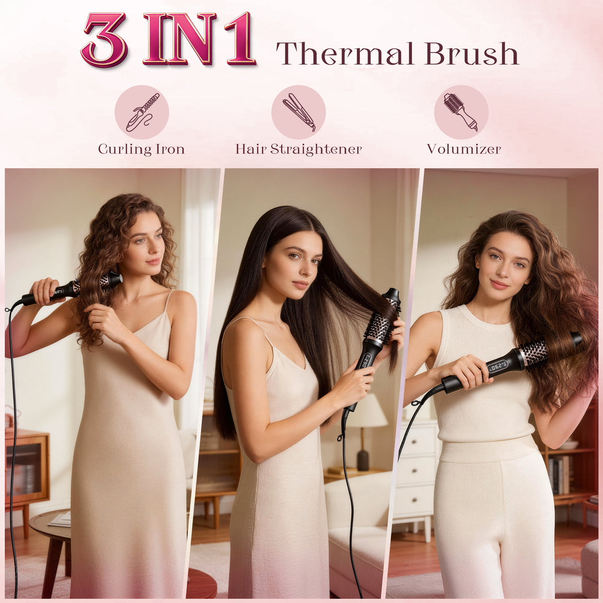 Hair Dryer Brush, Hair Styler, Professional Brush for Curling Volumizing Straightening Waves Styling, Salon Tools