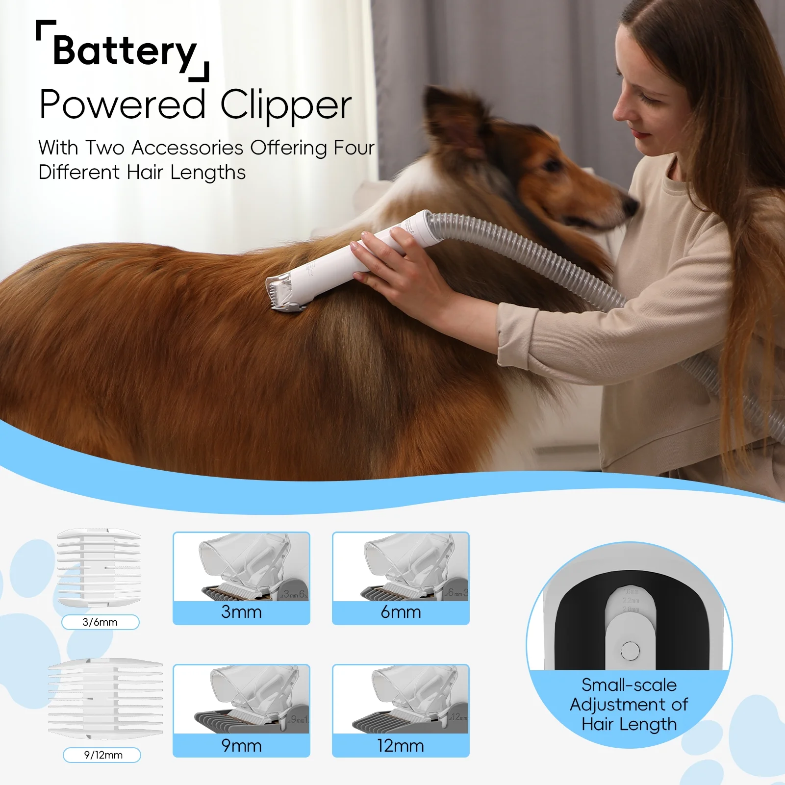 WHALL Pet Grooming Vacuum, Dog Hair Vacuum with 3 Modes, 5 In 1 Kit, 3L Large Dustbin