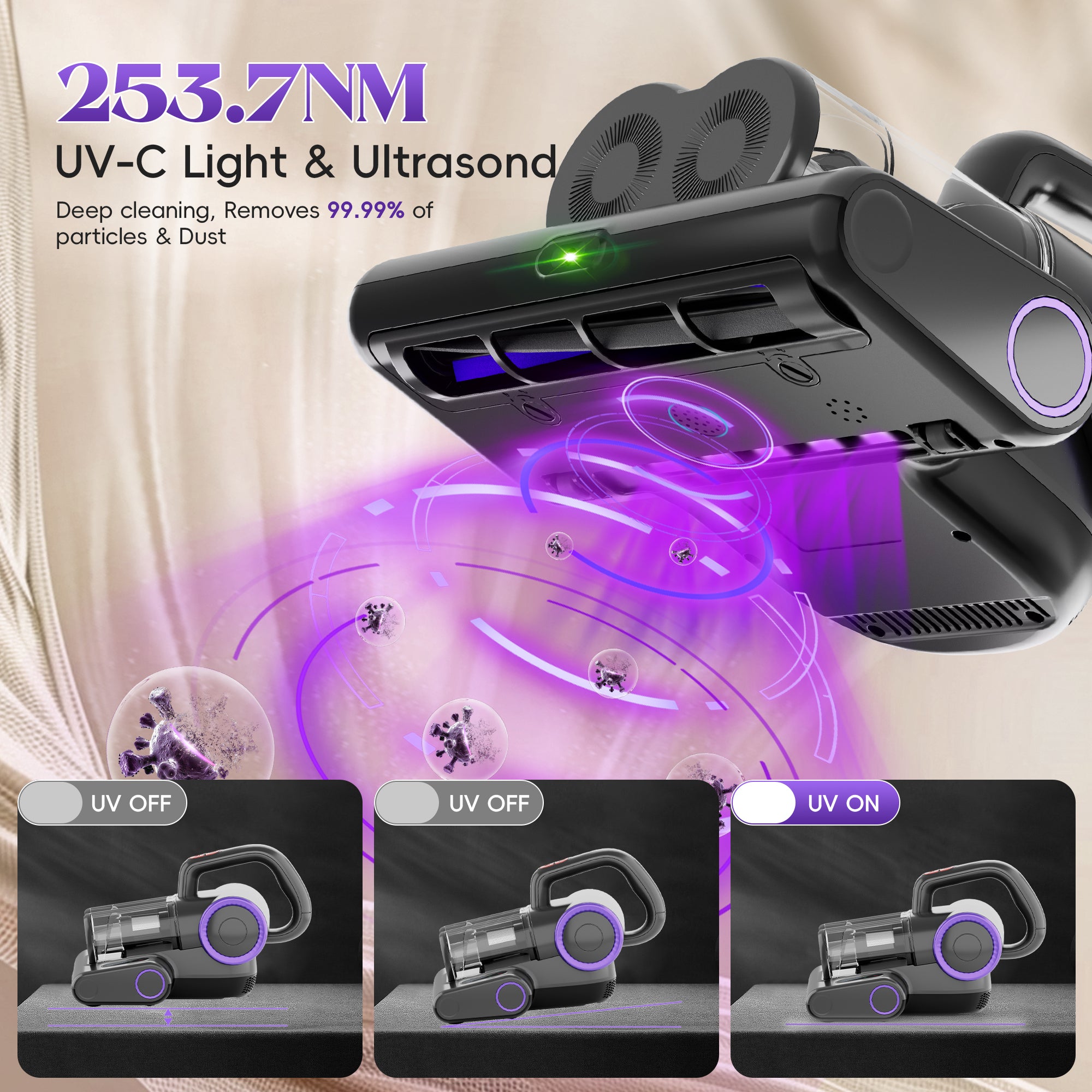 WHALLULTRA Mattress Vacuum Cleaner, Handheld Vacuum with UV-C Light & HEPA Filter for Bed, Sofa, Couch and Crib