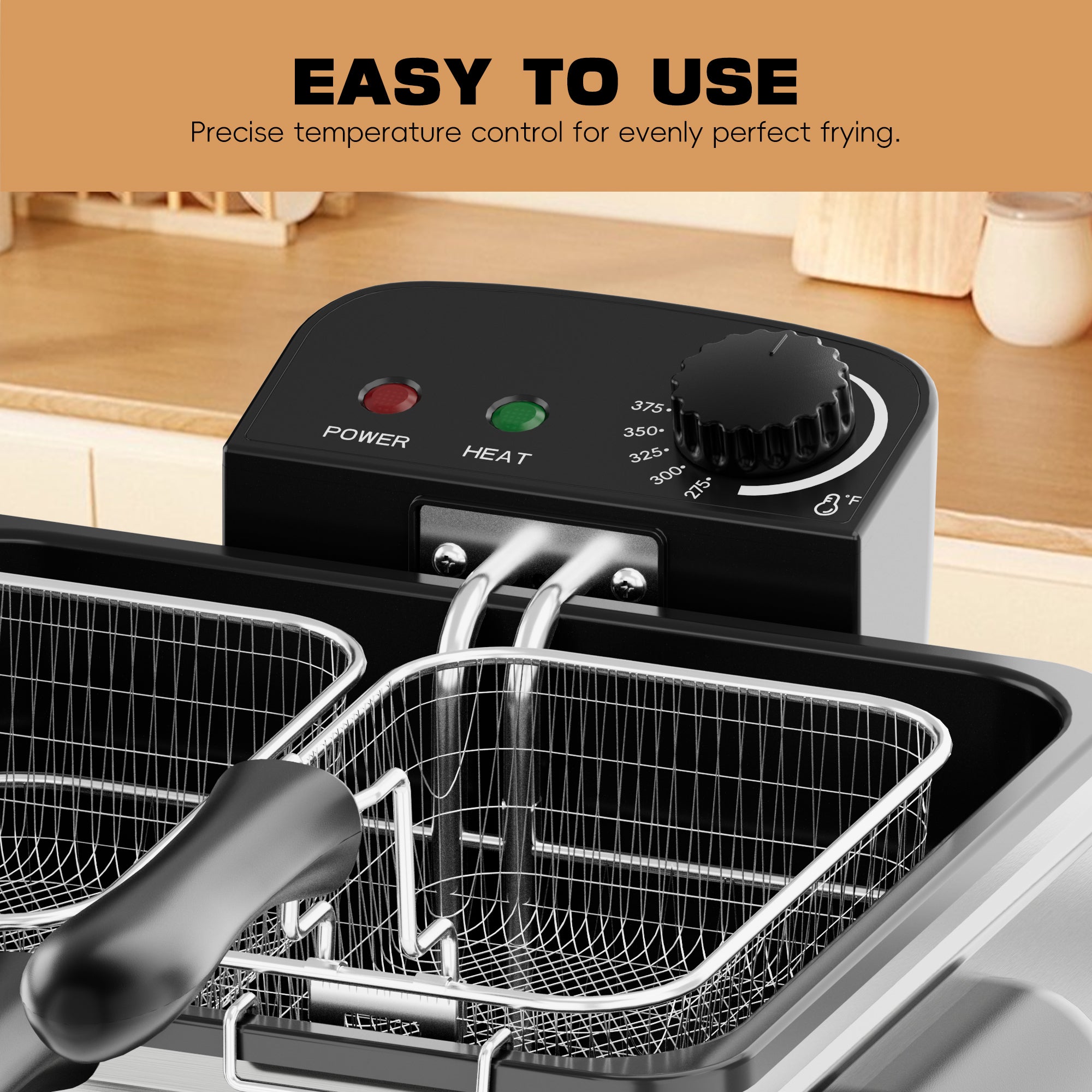 WHALL Deep Fryer with 3 Baskets, 5 L/21 Cups Oil Capacity, Temperature Control, Stainless Steel, 1700 W