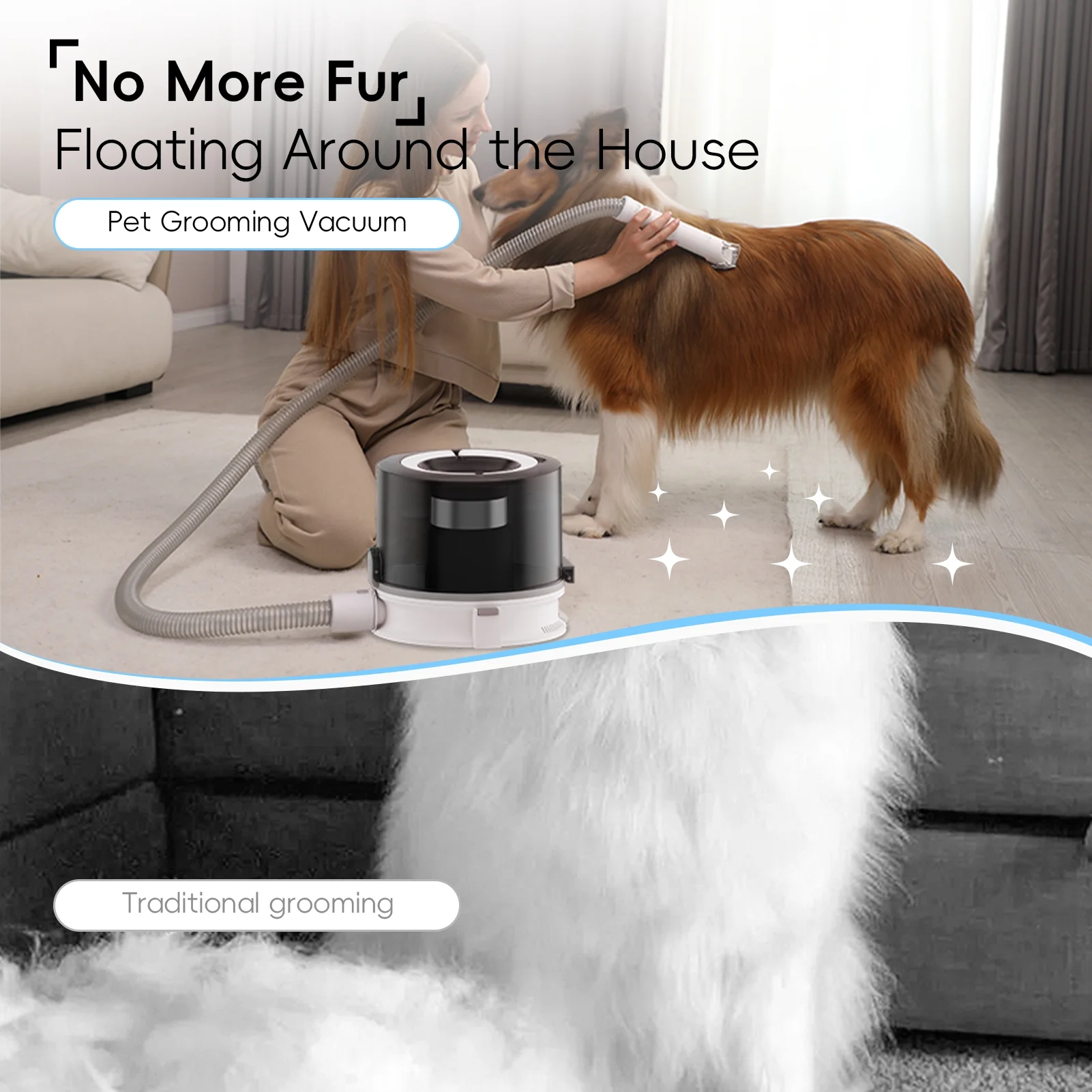 WHALL Pet Grooming Vacuum, Dog Hair Vacuum with 3 Modes, 5 In 1 Kit, 3L Large Dustbin