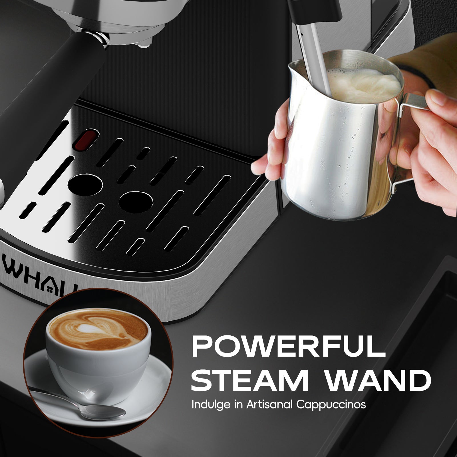 WHALL Touchscreen Espresso Machine 20 Bar with Milk Frother Steam Wand, Stainless Steel
