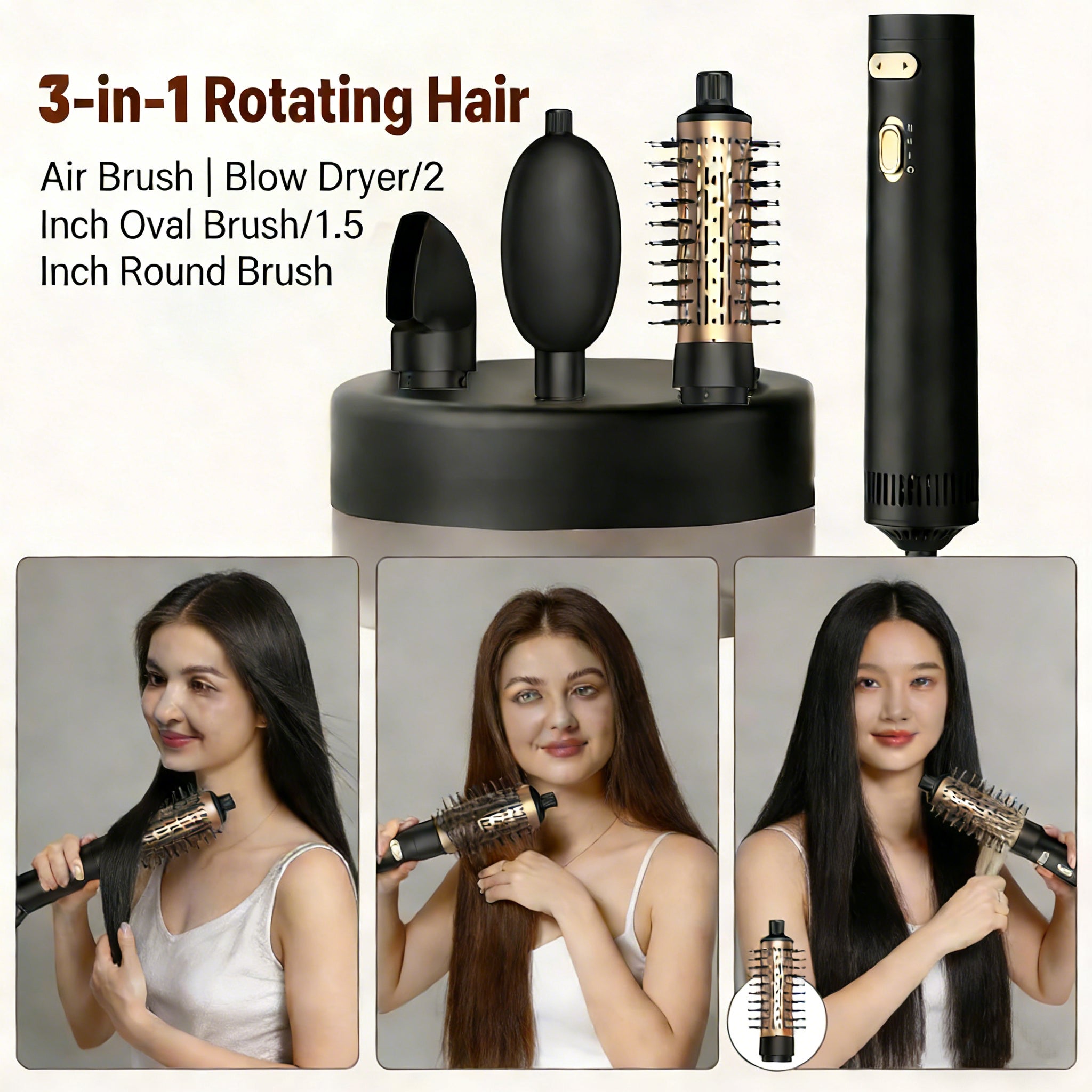 Nicebay Rotating Hair Dryer Brush, Rotating Hot Air Brush with Detachable Brush, Curling Iron with Ceramic Coating