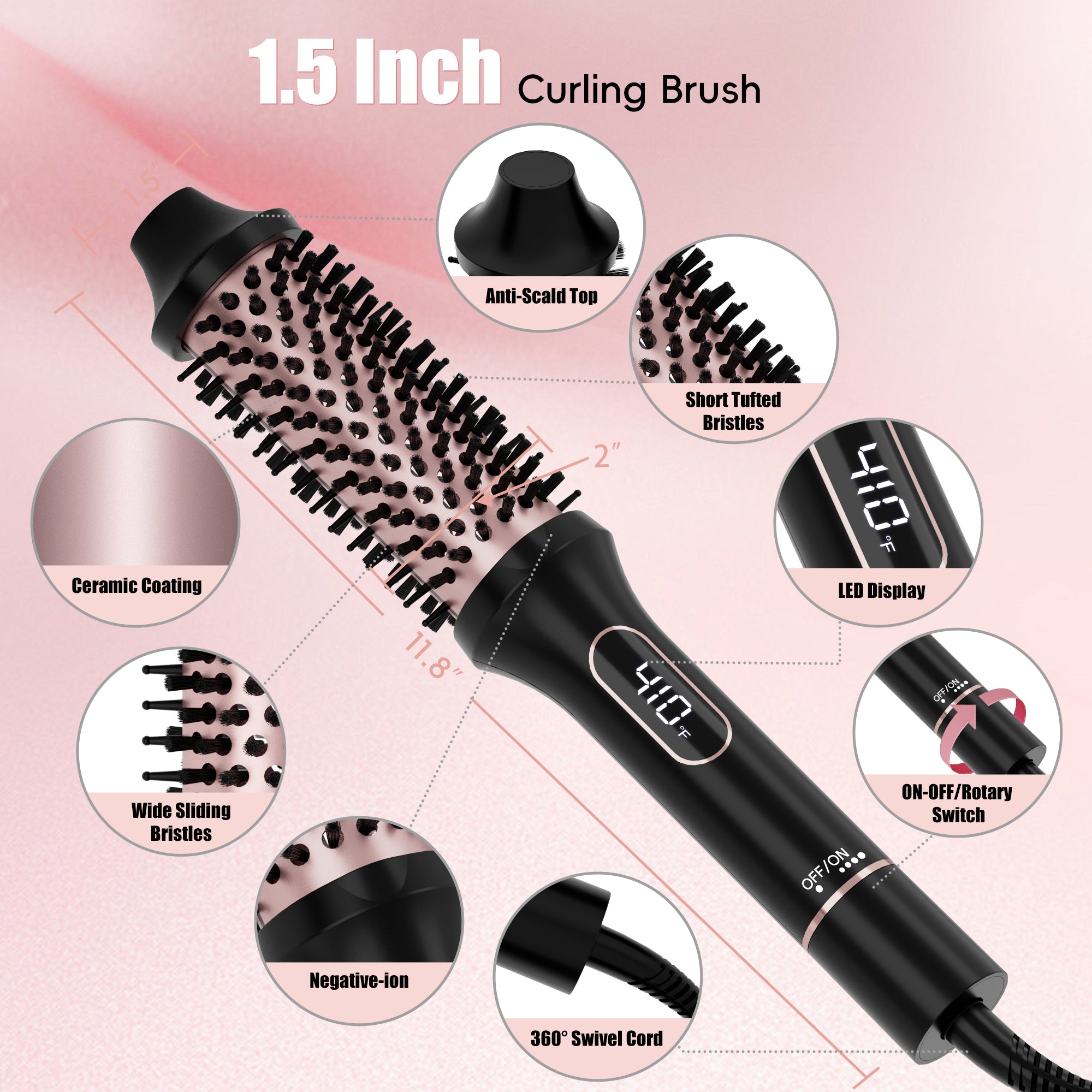 Nicebay Thermal Brush, Heated Round Brush, Curling Iron, 1.5 inch Electric Curl Wand