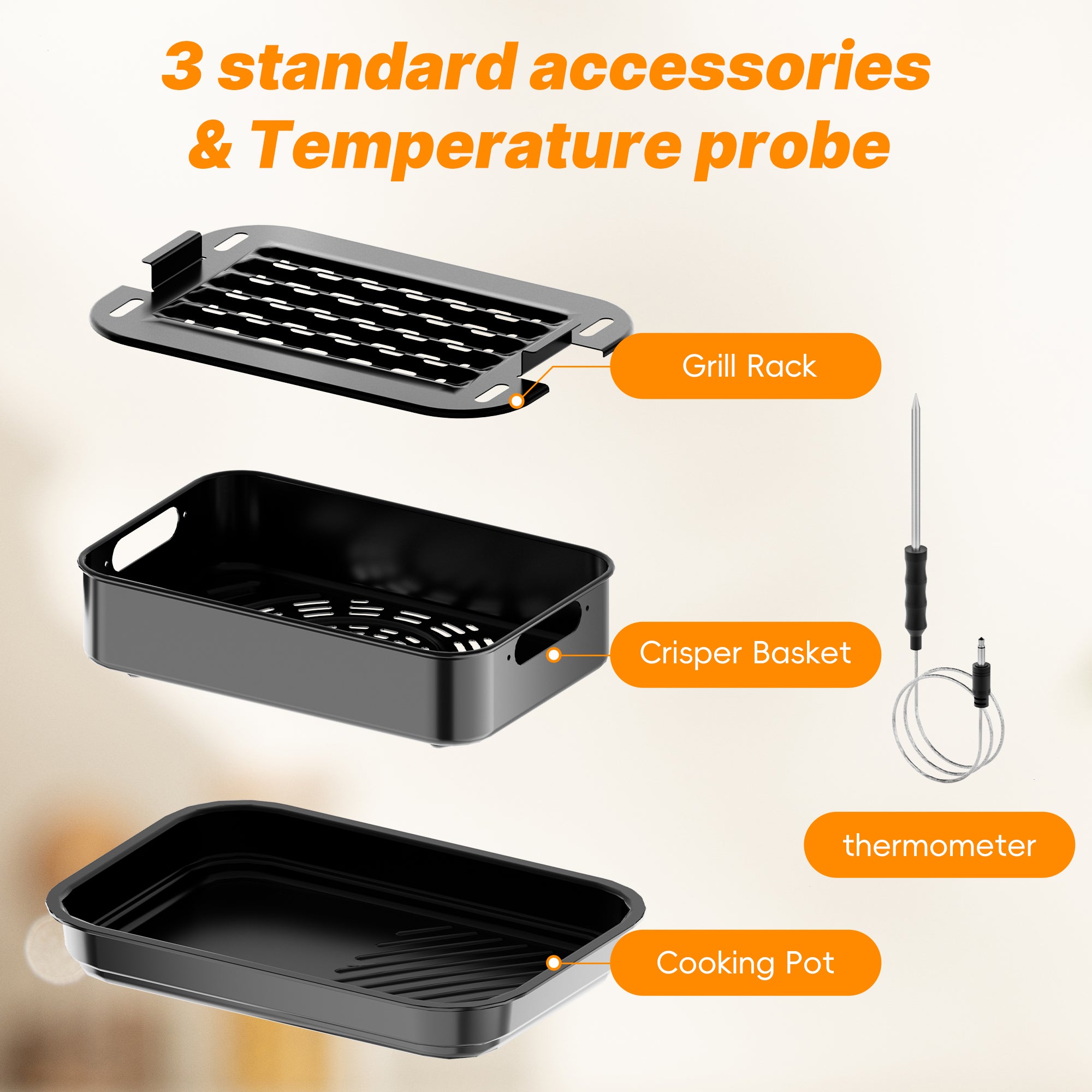 WHALL Indoor Grill 12-in-1 with Air Fry, Roast, Bake, Broil, Pizza, BBQ, Dehydrate, 1800W, Black