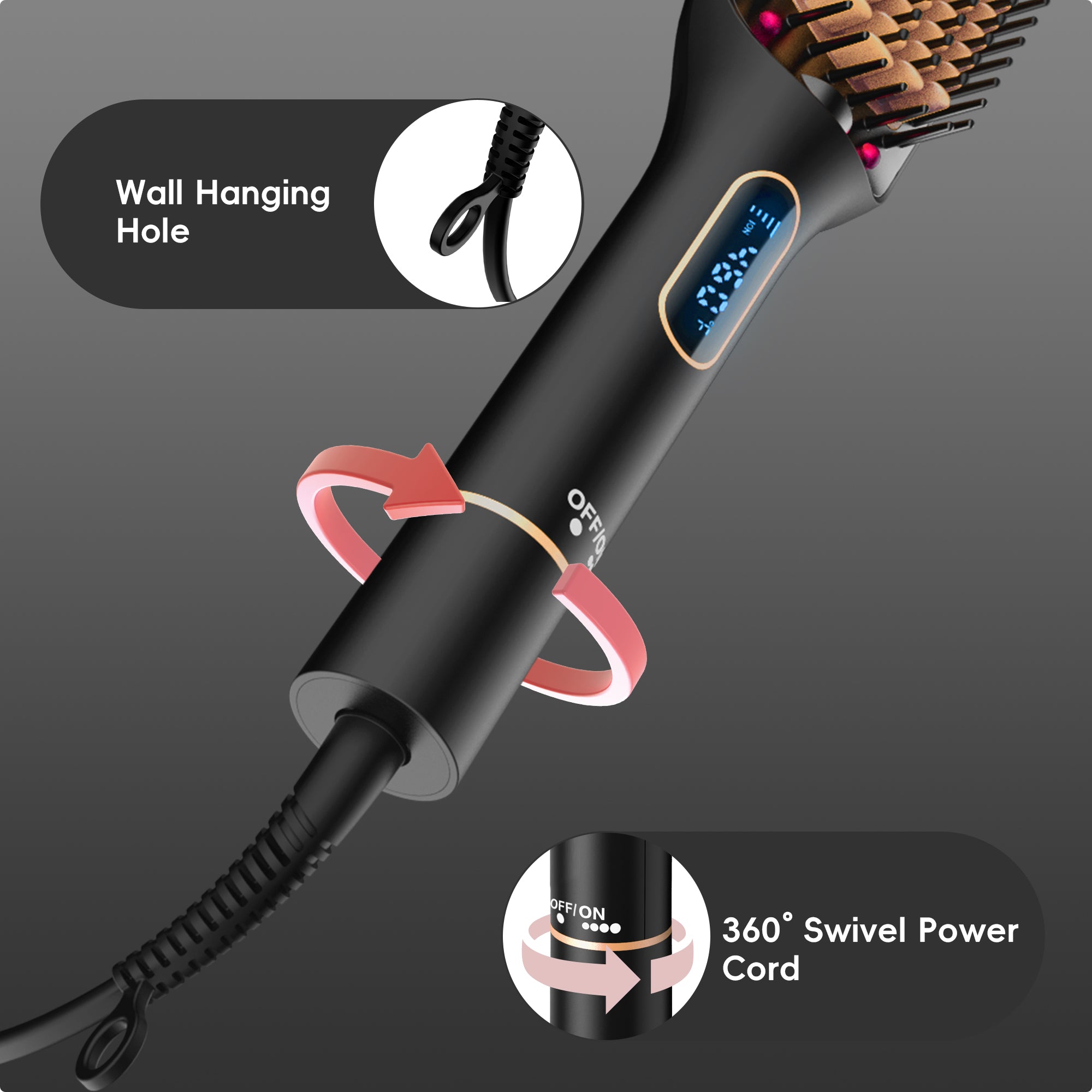 NICEBAY Hair Straightener Brush, Ceramic Straightening Brush Fast Heating, Hair Straightener Comb for Women with LED Display Dual Voltage