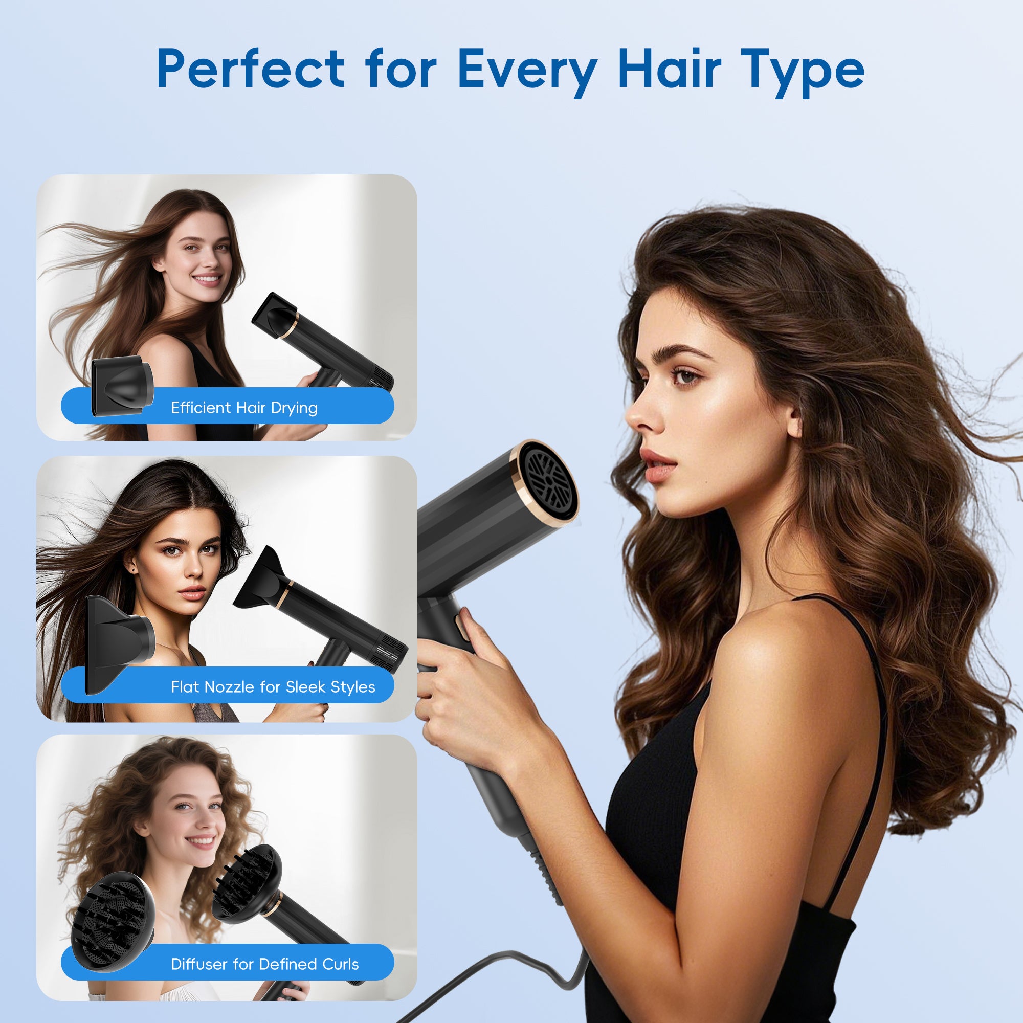 NICEBAY Hair Dryer with Brushless Motor, 110000RPM High-Speed Blow Dryer, Ionic Hair Dryer with Diffuser, Lightweight & Fast Drying, Low Noise, 1600W