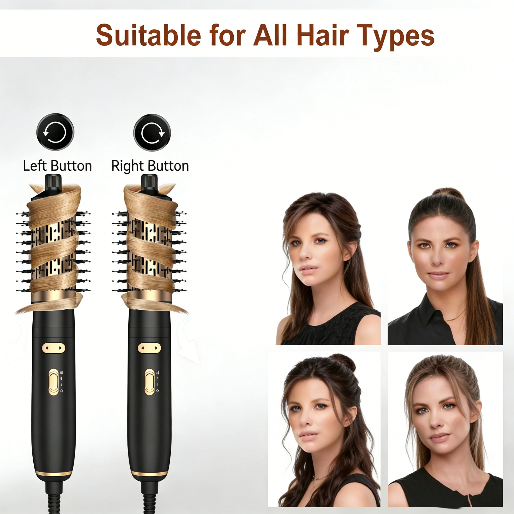 Nicebay Rotating Hair Dryer Brush, Rotating Hot Air Brush with Detachable Brush, Curling Iron with Ceramic Coating