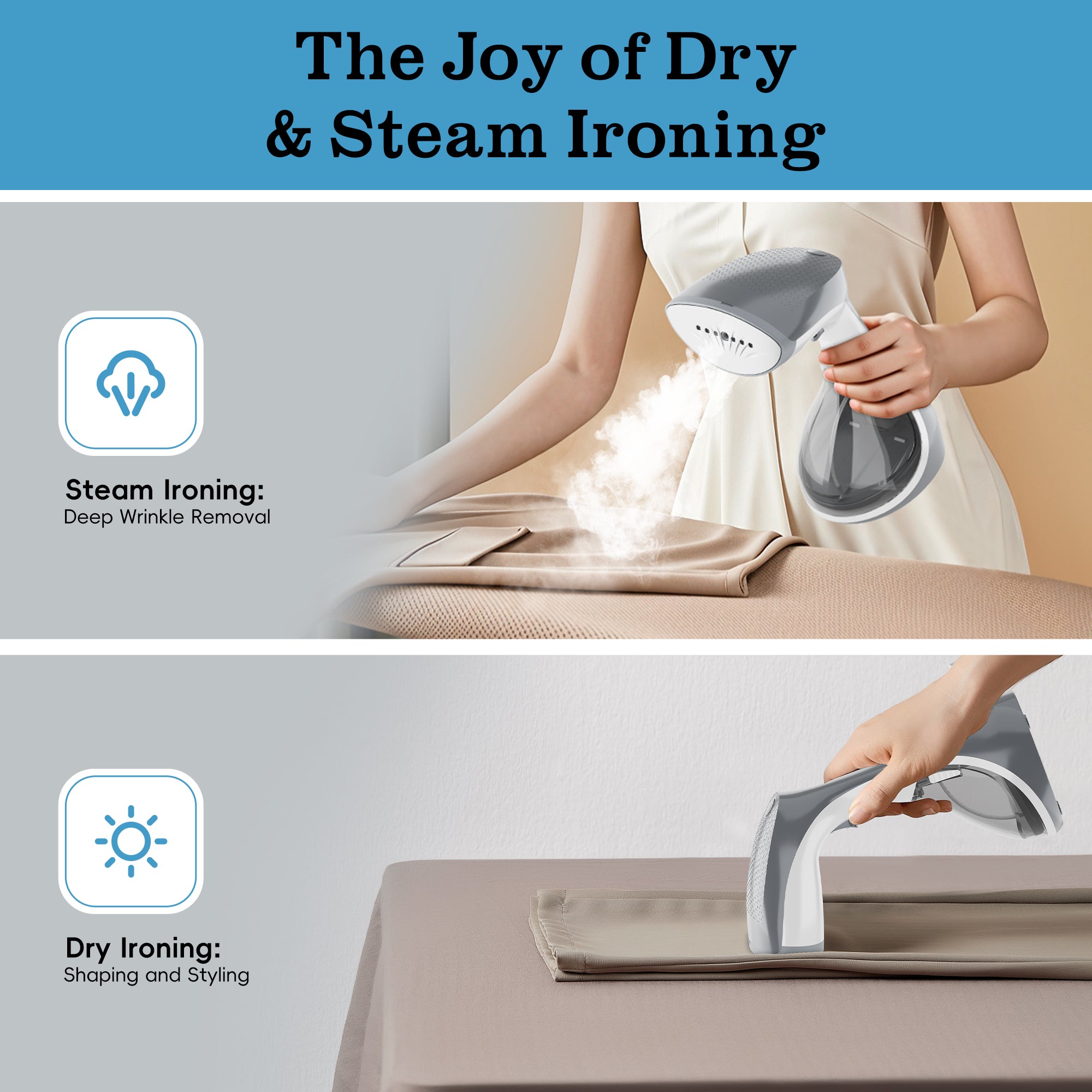 WHALL Compact Handheld Steamer with Brush, Fast Heat Up Steam Ironing, Dry Ironing, 1200W