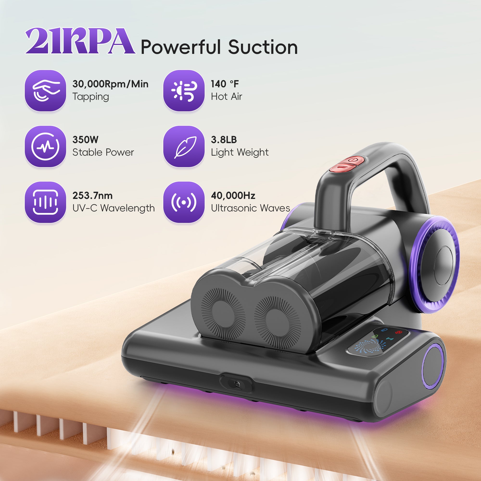 WHALLULTRA Mattress Vacuum Cleaner, Handheld Vacuum with UV-C Light & HEPA Filter for Bed, Sofa, Couch and Crib