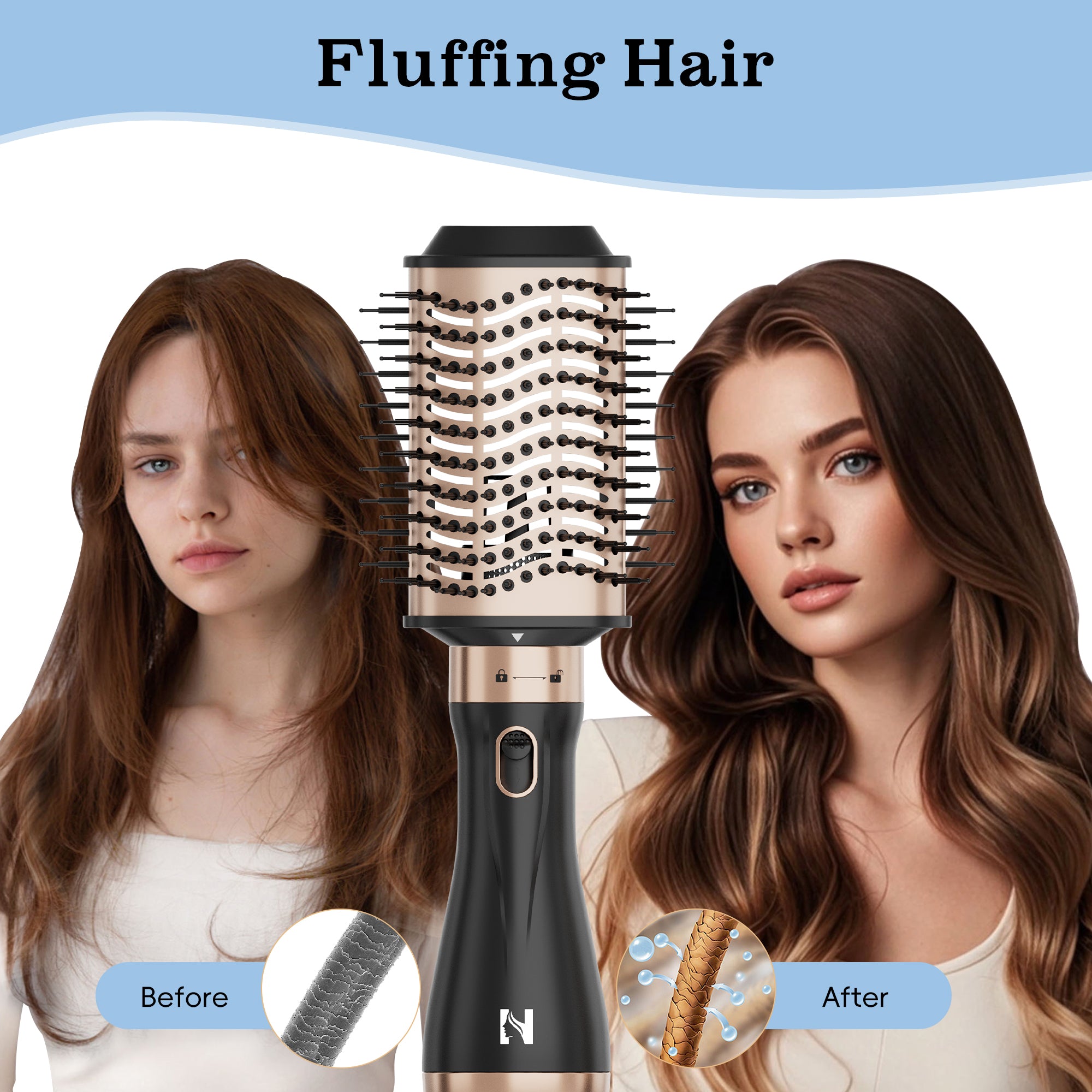NICEBAY Hot Air Hair Brush, Blow Dryer Brush, Hot Air Styling Brush, Blowout Brush, Hair Dryer Brush for All Hair Types