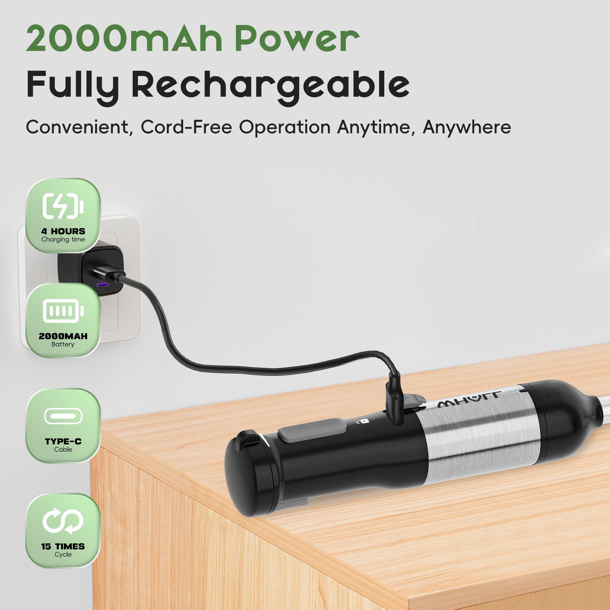 WHALL Cordless Immersion Blender, Rechargeable 5-in-1 Hand Blender with Whisk, Milk Frother Attachments, Portable Stick mixed,700ml Beaker, 500ml Chopper