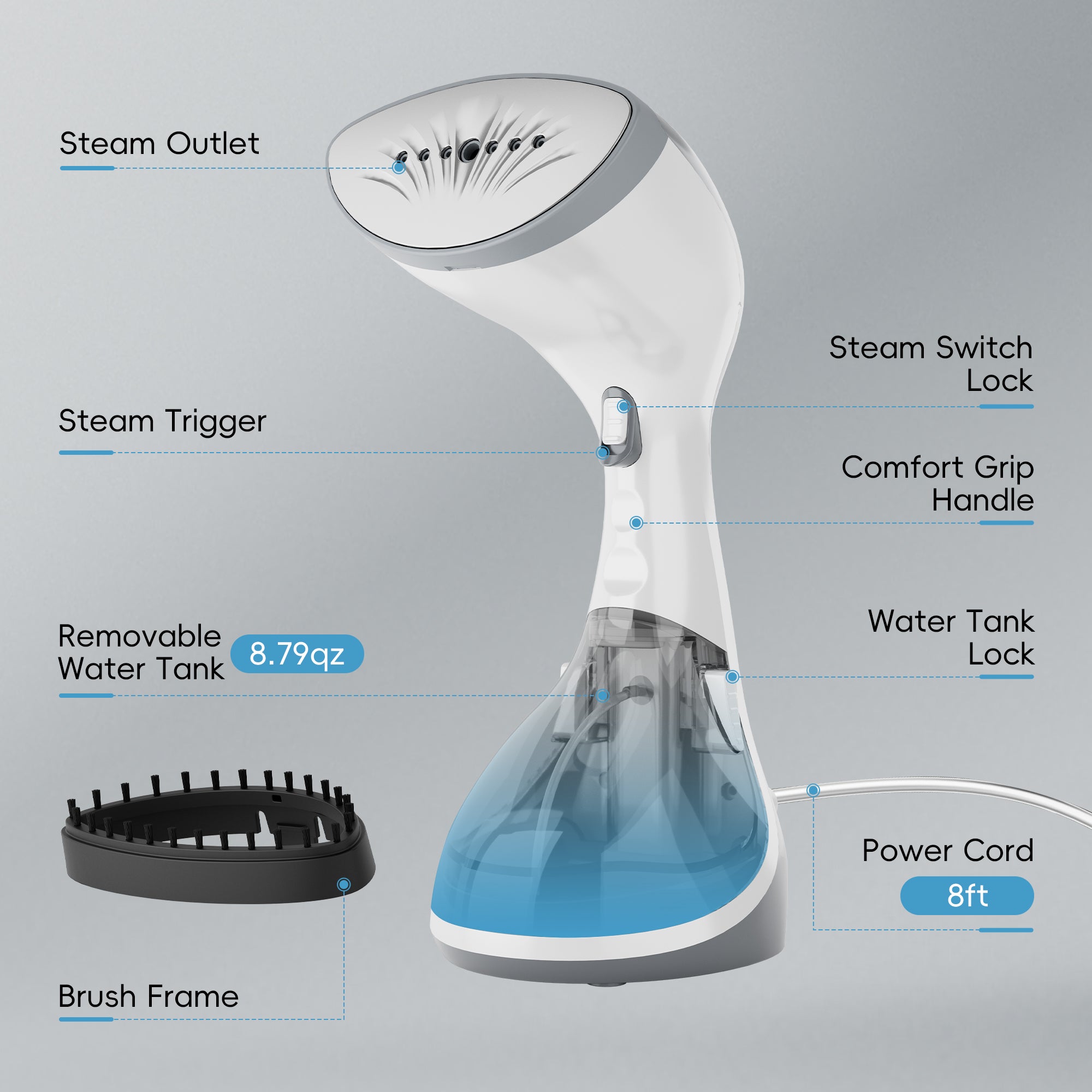 WHALL Compact Handheld Steamer with Brush, Fast Heat Up Steam Ironing, Dry Ironing, 1200W