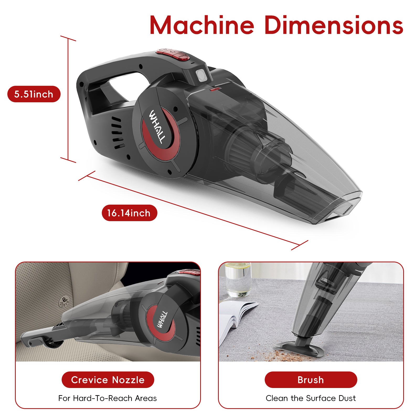 WHALL Handheld Vacuum Cleaner Cordless with Charging Docck, Portable Design for Home Use