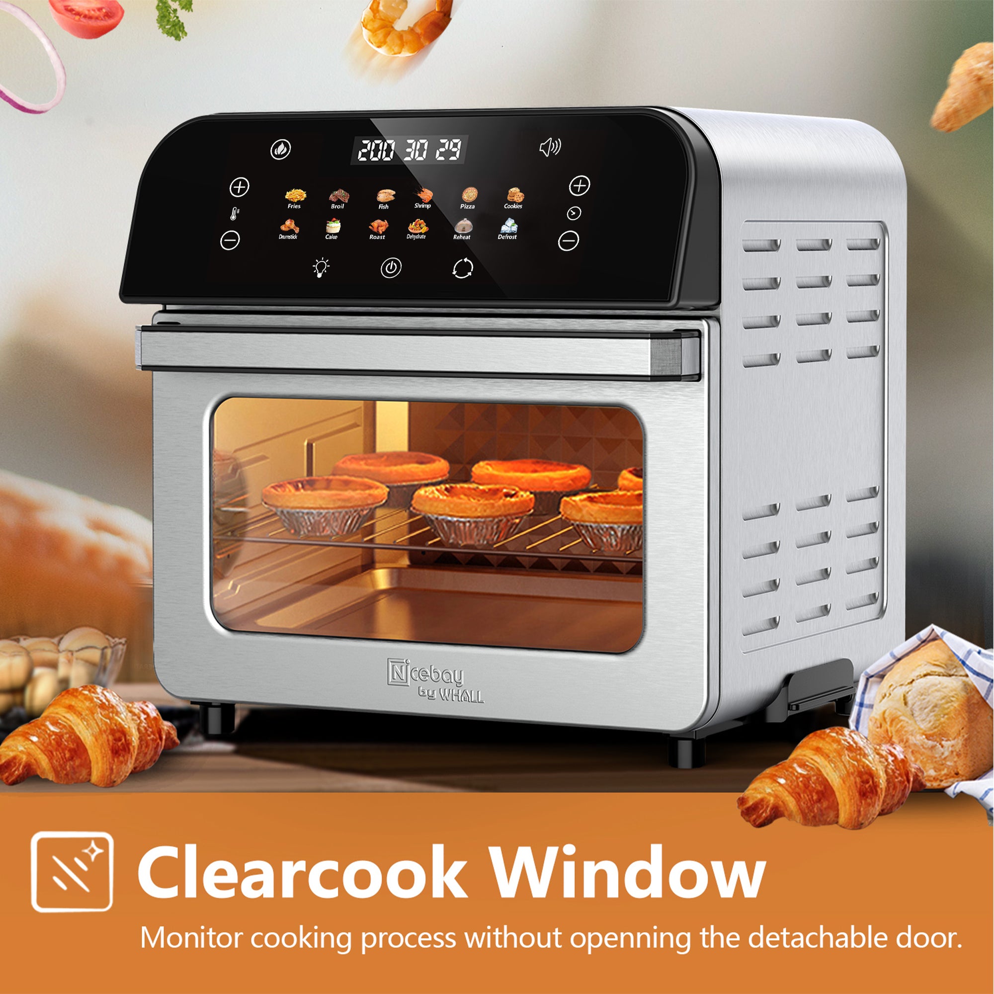 WHALL 12QT Touchscreen Air Fryer Toaster Oven, 12 Pre-set Menus, Clear Window, Less Oil