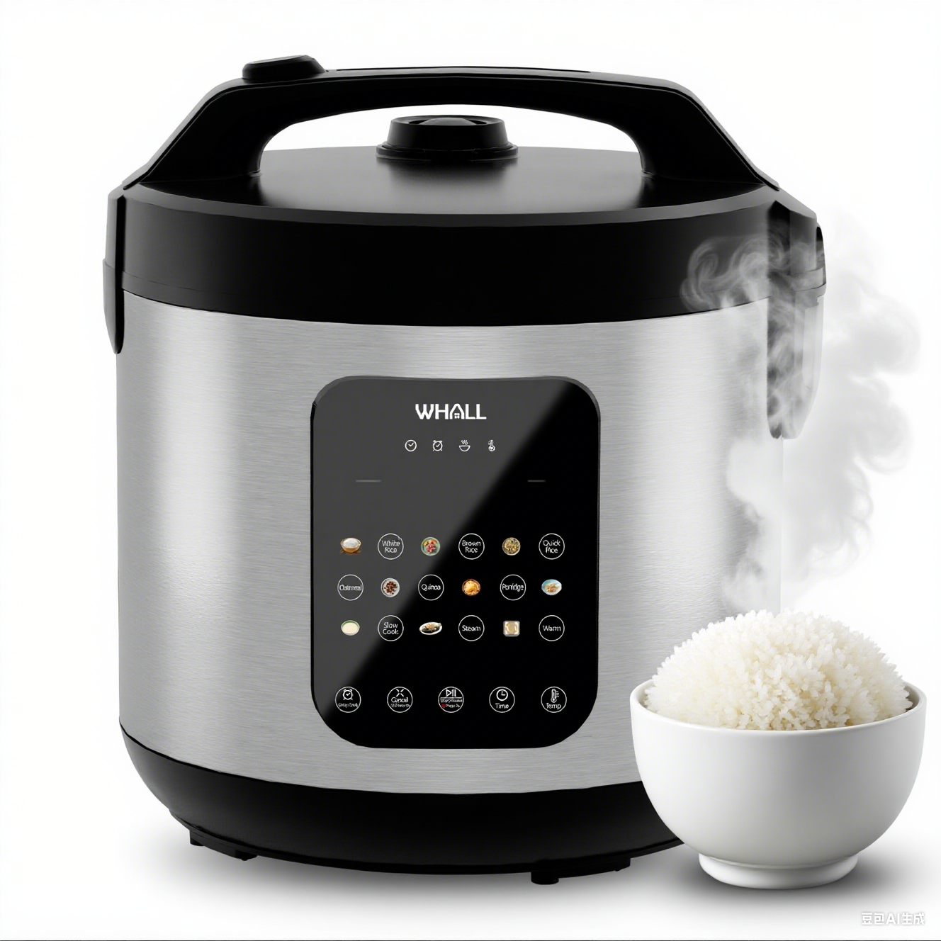 WHALL Digital Rice Cooker - 10-Cup Uncooked/20-Cup Cooked (5 Qt), Multi-Function with Slow Cooker, Oatmeal, Auto Keep Warm, Stainless Steel