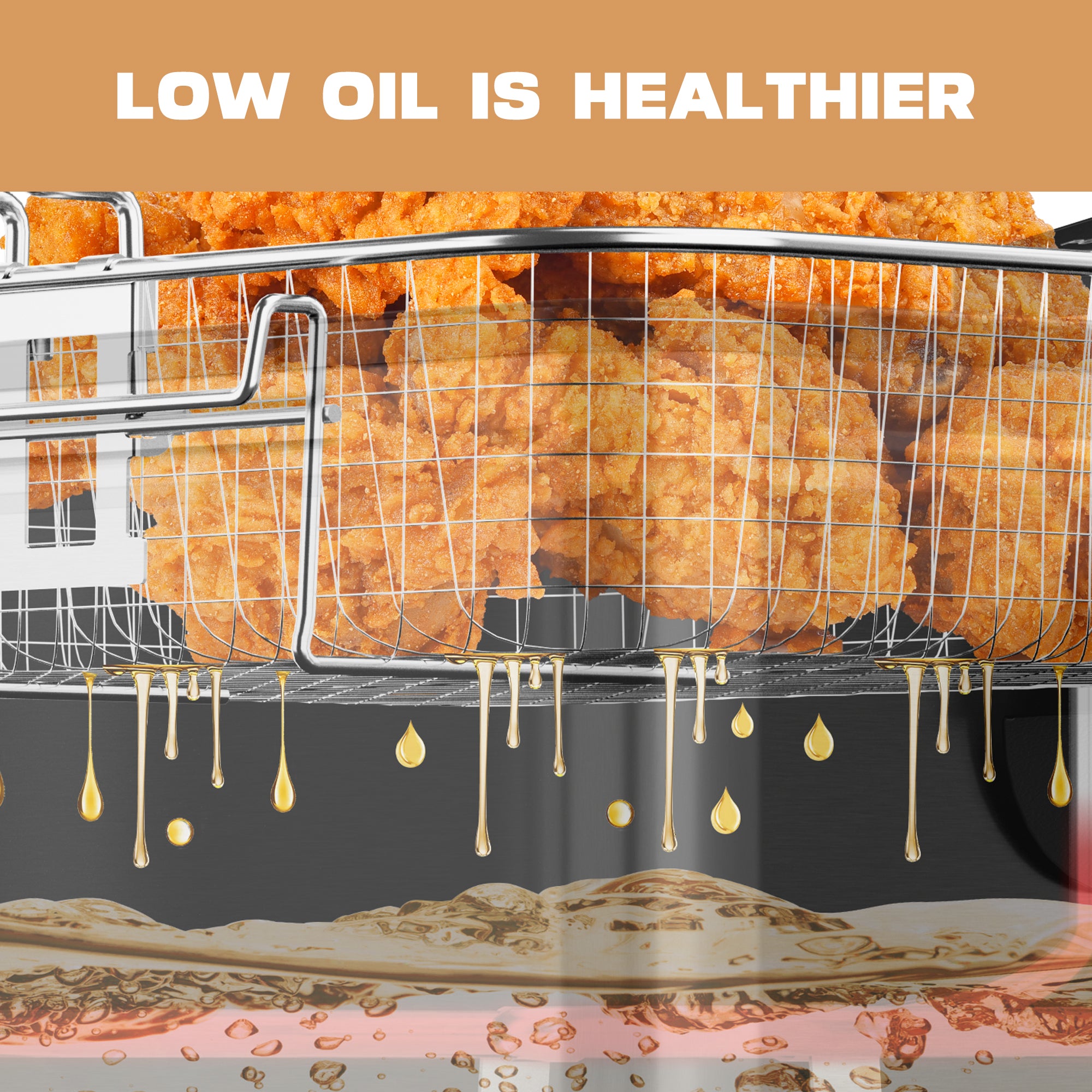 WHALL Deep Fryer with 3 Baskets, 5 L/21 Cups Oil Capacity, Temperature Control, Stainless Steel, 1700 W
