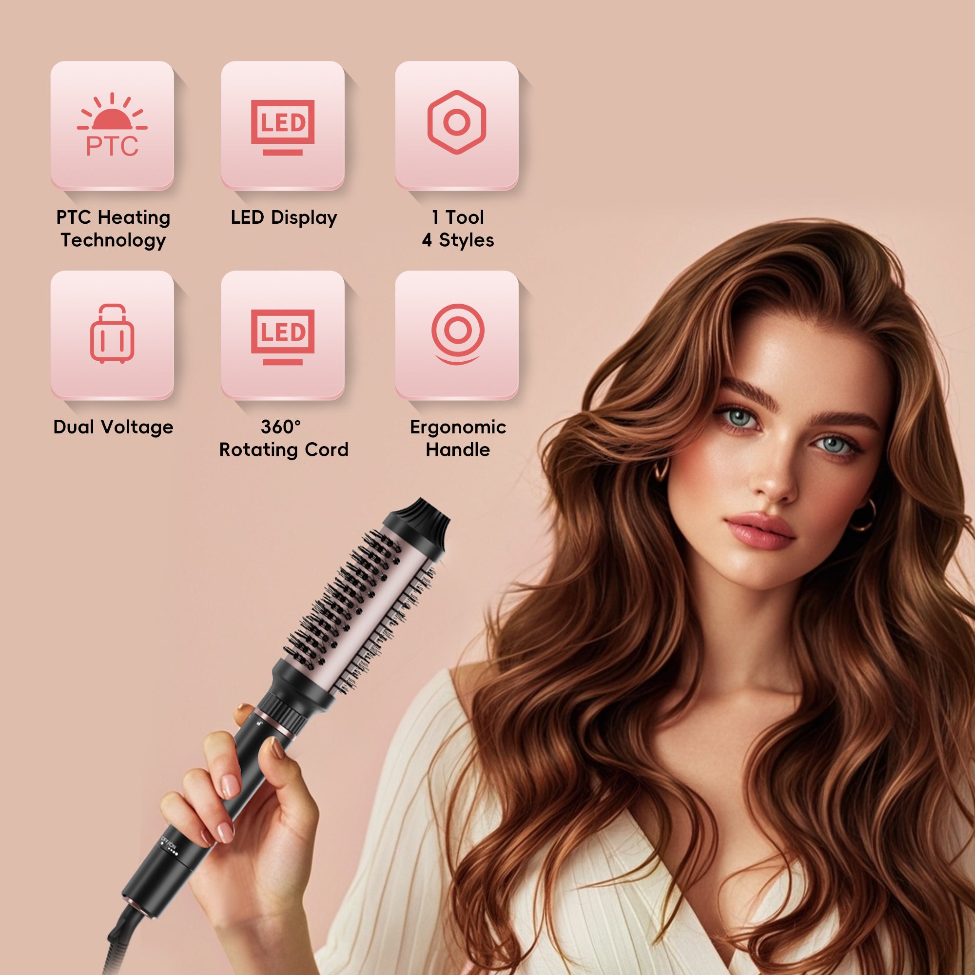 NICEBAY Hair Dryer Brush, 4 in 1 Multi Hair Styler, Professional Brush for Curling Volumizing Straightening Waves Styling, Salon Tools
