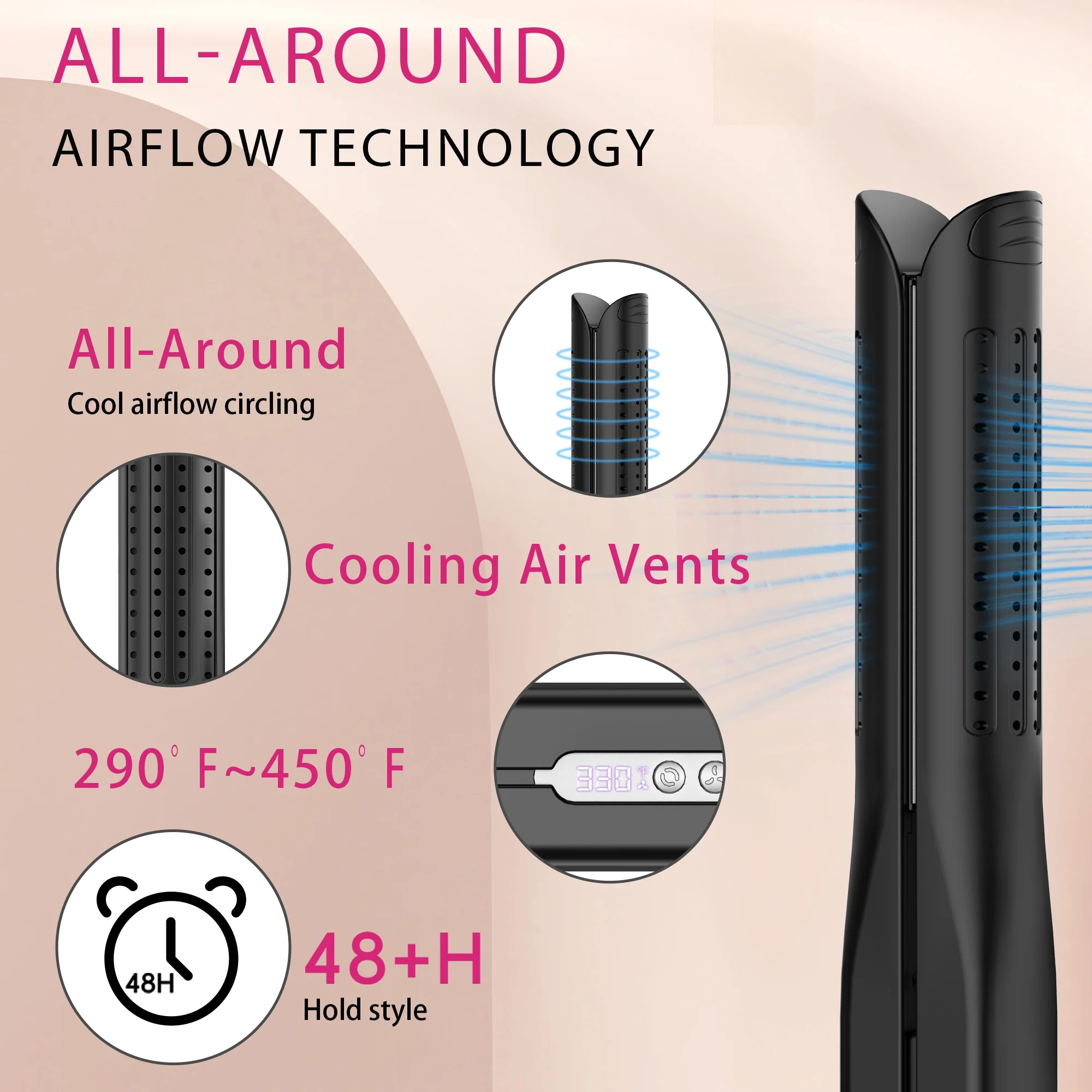 NICEBAY Airflow Styler, Titanium Hair Straightener & Curling Iron with Cooling Air Vents, 5 Temps, Dual Voltage & Auto Shut off