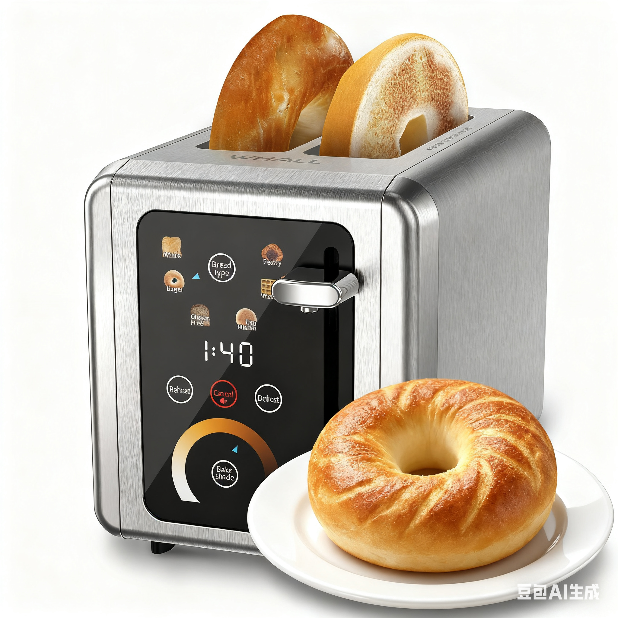 WHALL Touchscreen Stainless Steel Toaster 2 Slice, 1.5in Wide Slot, 6 Shade, Bagel Function, Removable Crumb Tray
