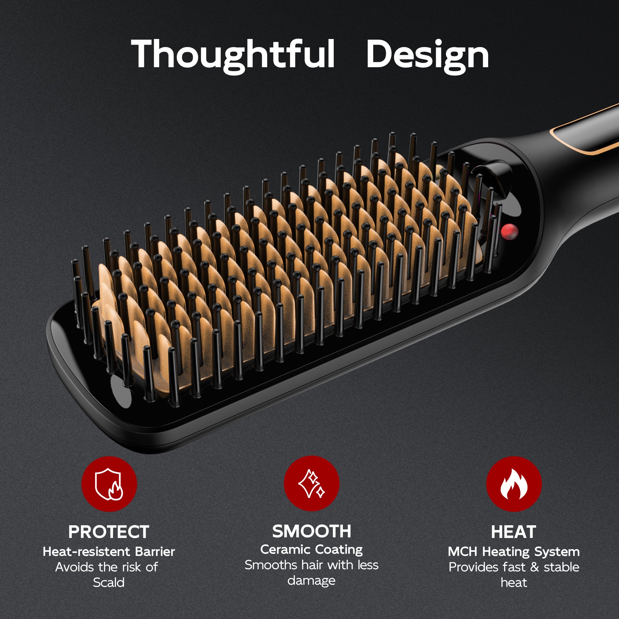 NICEBAY Hair Straightener Brush, Ceramic Straightening Brush Fast Heating, Hair Straightener Comb for Women with LED Display Dual Voltage