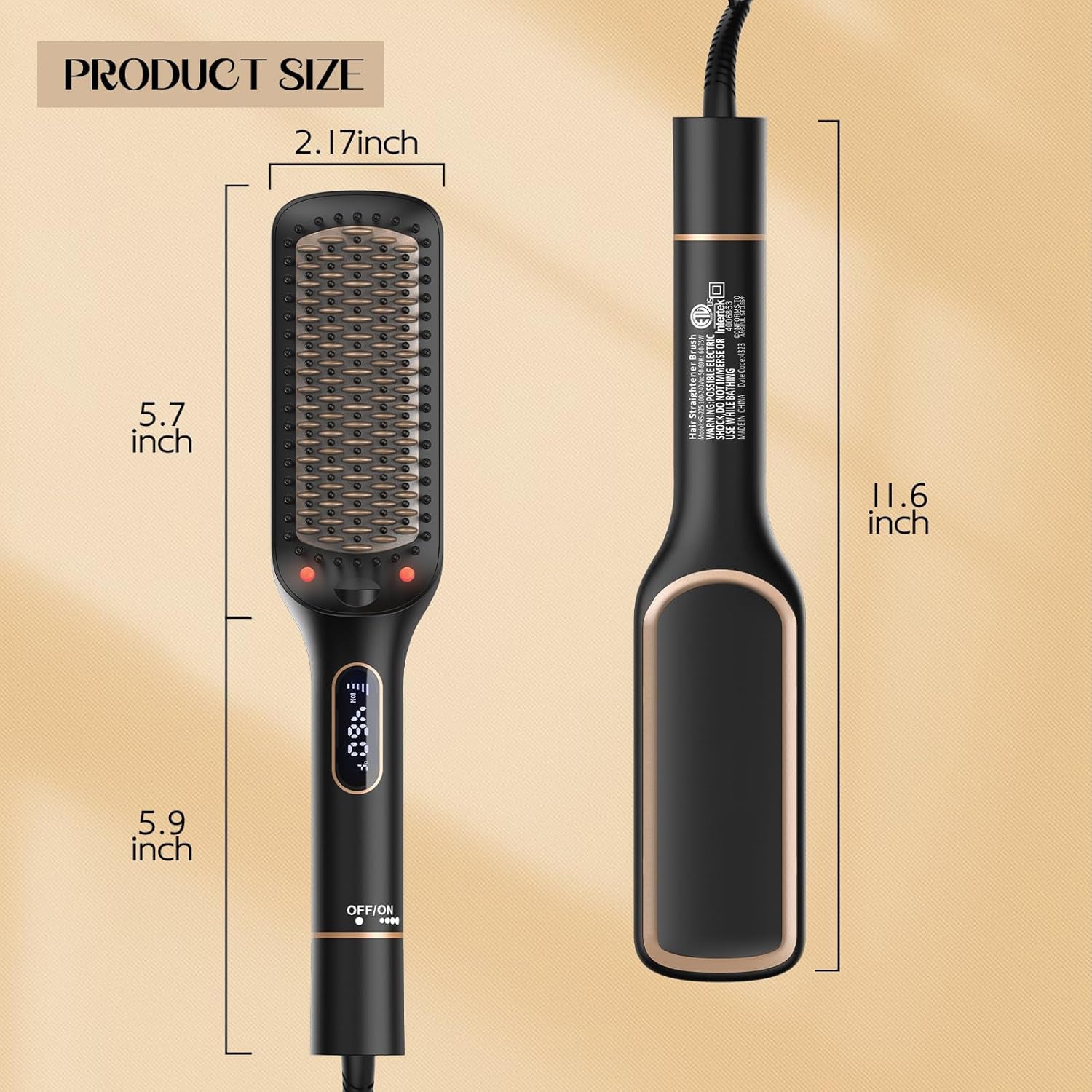 NICEBAY Straightener Brush with LED Display, 6 Temp Settings, Auto-Off Straightener Comb for Women, Straightening Brush