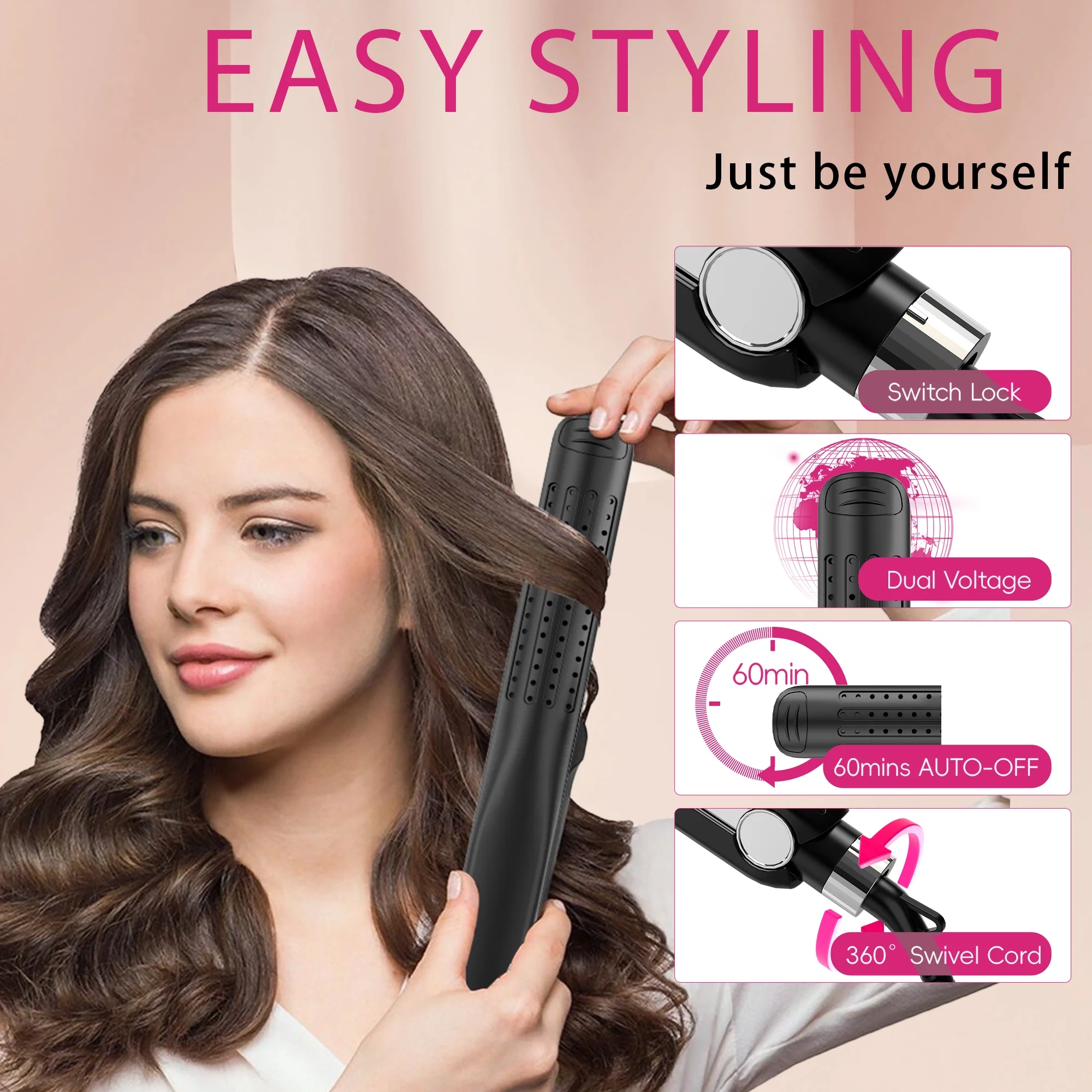 NICEBAY Airflow Styler, Titanium Hair Straightener & Curling Iron with Cooling Air Vents, 5 Temps, Dual Voltage & Auto Shut off