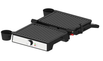 WHALL Contact Grill with 180° Open Flat Design - Adjustable Temperature Control, Non-Stick Plates, Built-In Timer & Cool-Touch Handle, Removable Drip Tray for Meats, Sandwiches, Snacks