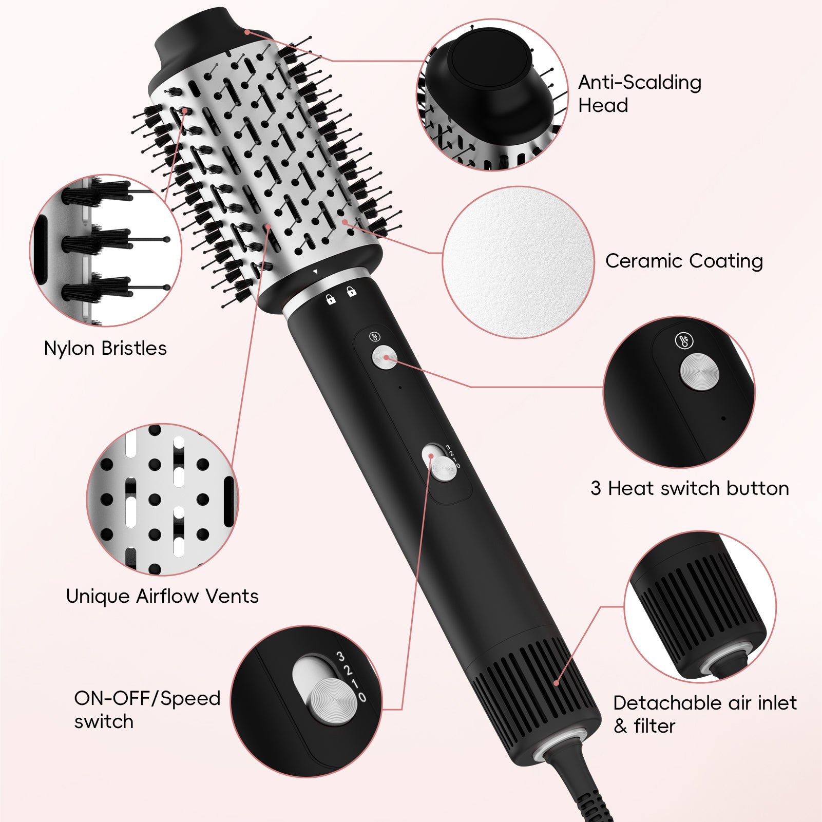 NICEBAY Hair Dryer Brush, High Speed Blow Dryer Brush, Hot Air Styler, Hot Air Styling Brush, Hair Styler