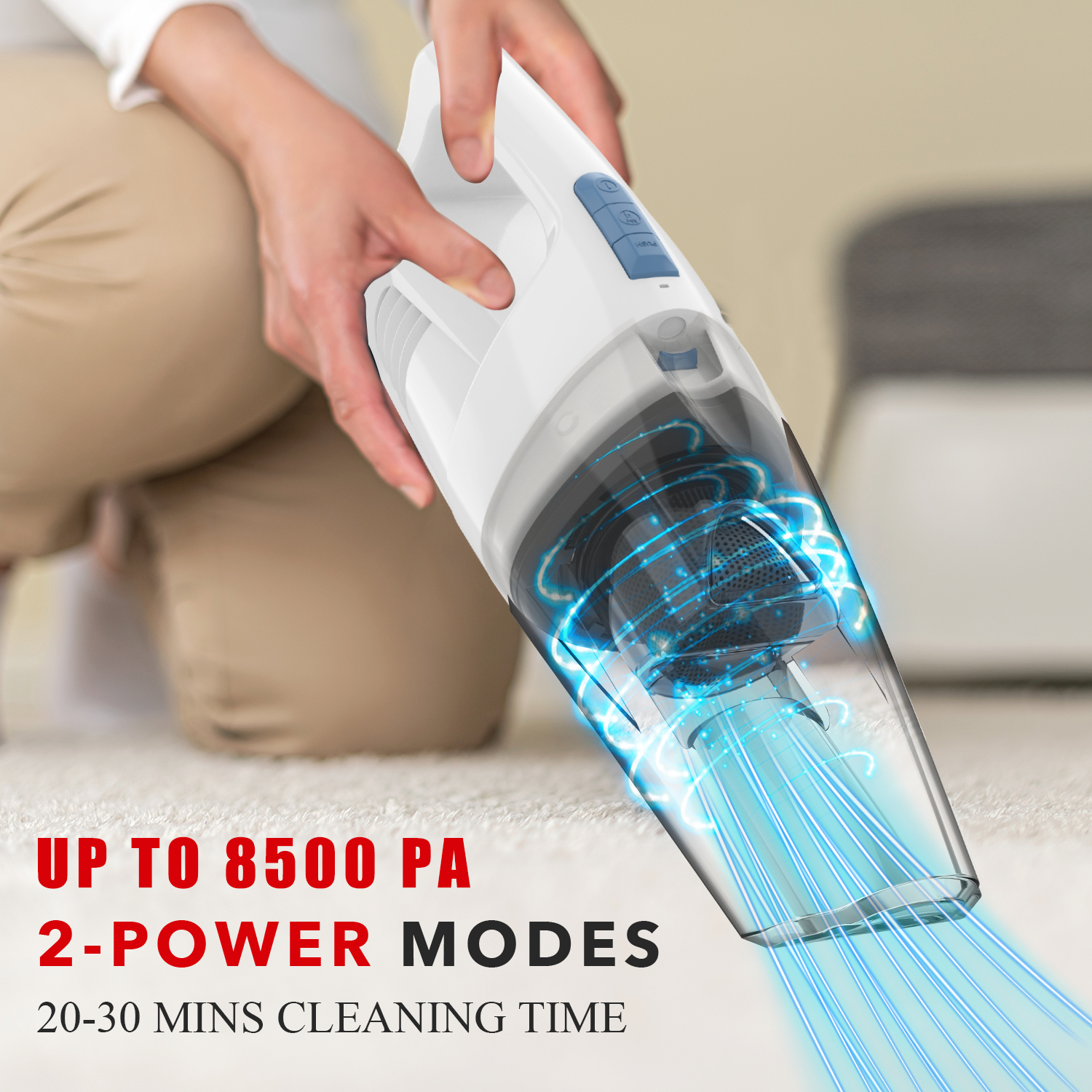 WHALL Handheld Vacuum Cleaner, 8500PA Suction, Wet Dry Vacuum Cleaner Cordless with LED Light, Portable Car Vacuum Cleaner for Home & Office