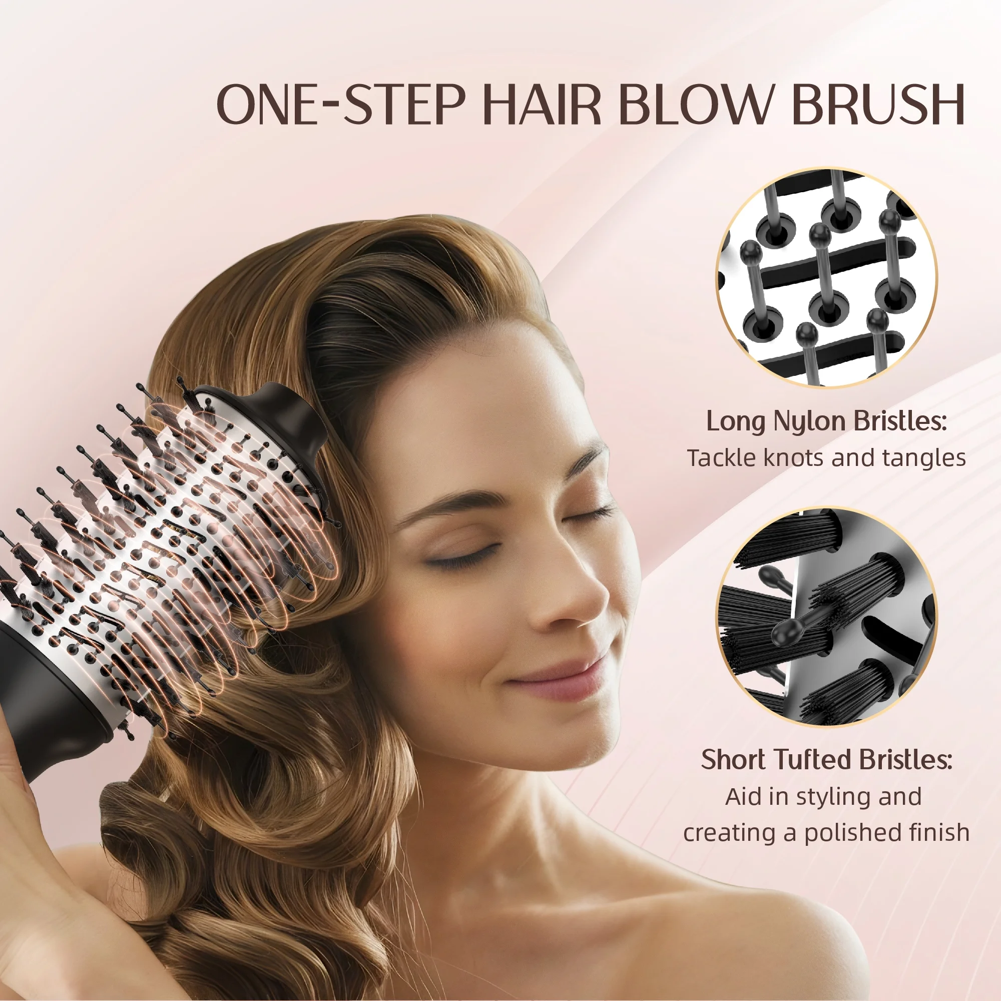 NICEBAY Hair Dryer Brush, Professional Ceramic Blow Dryer Brush with Display Screen, One Step Hot Air Brush for Hair Drying, Styling and Volumizing