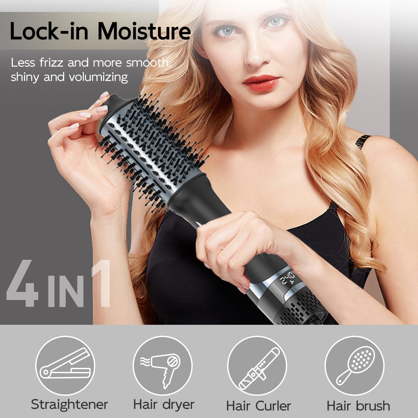 NICEBAY Hair Dryer Brush, Professional Ceramic Blow Dryer Brush with Display Screen, One Step Hot Air Brush for Hair Drying, Styling and Volumizing
