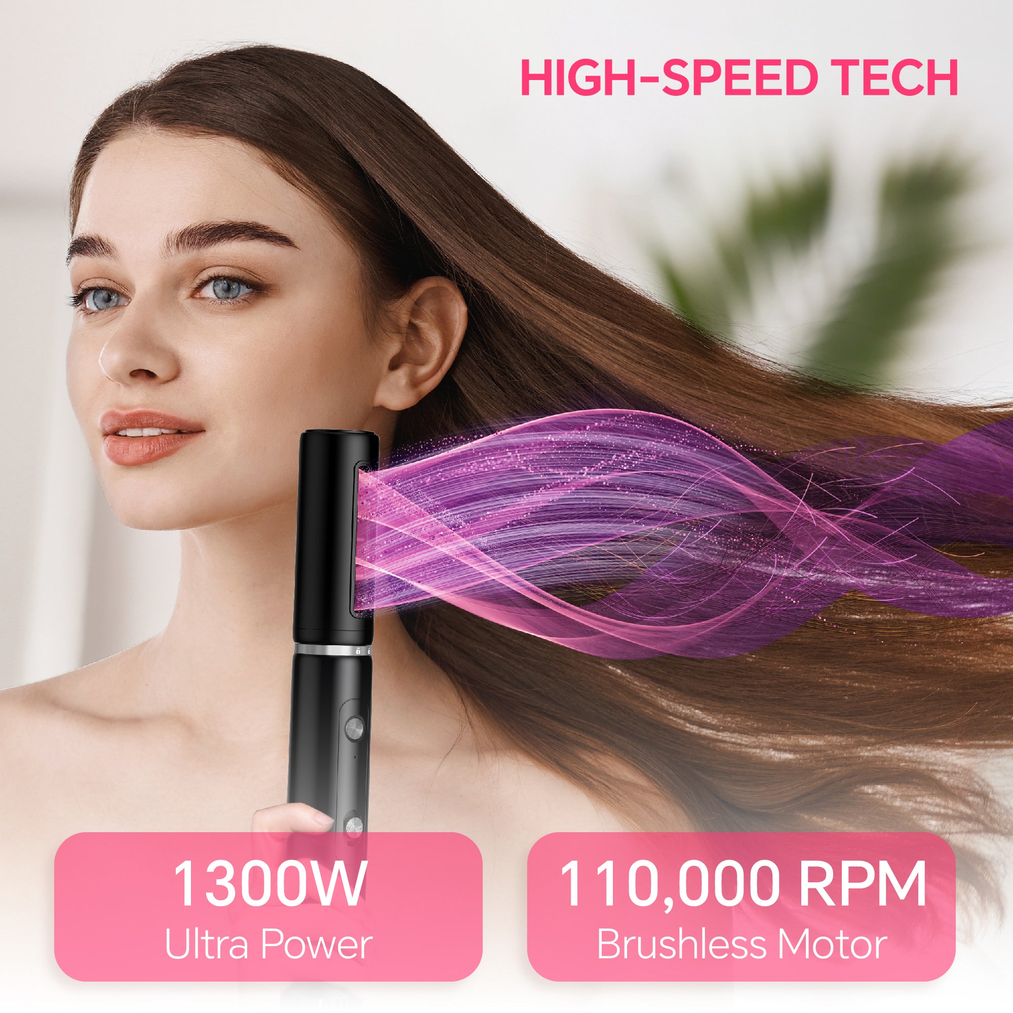 NICEBAY Hair Dryer Brush, Blow Dryer with 110000RPM Brushless Motor, Hot Air Styler 1300W for Quick Drying