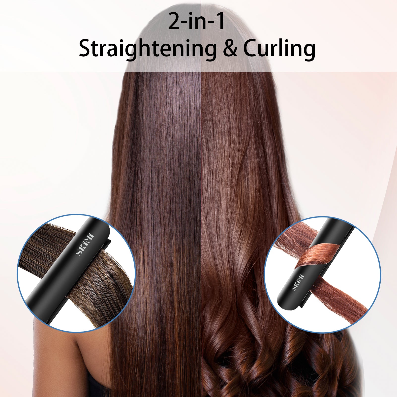 SKIMI Hair Straightener Flat Iron, Hair Straightening, Curling-5 Temp, Fast Heating, Dual Voltage