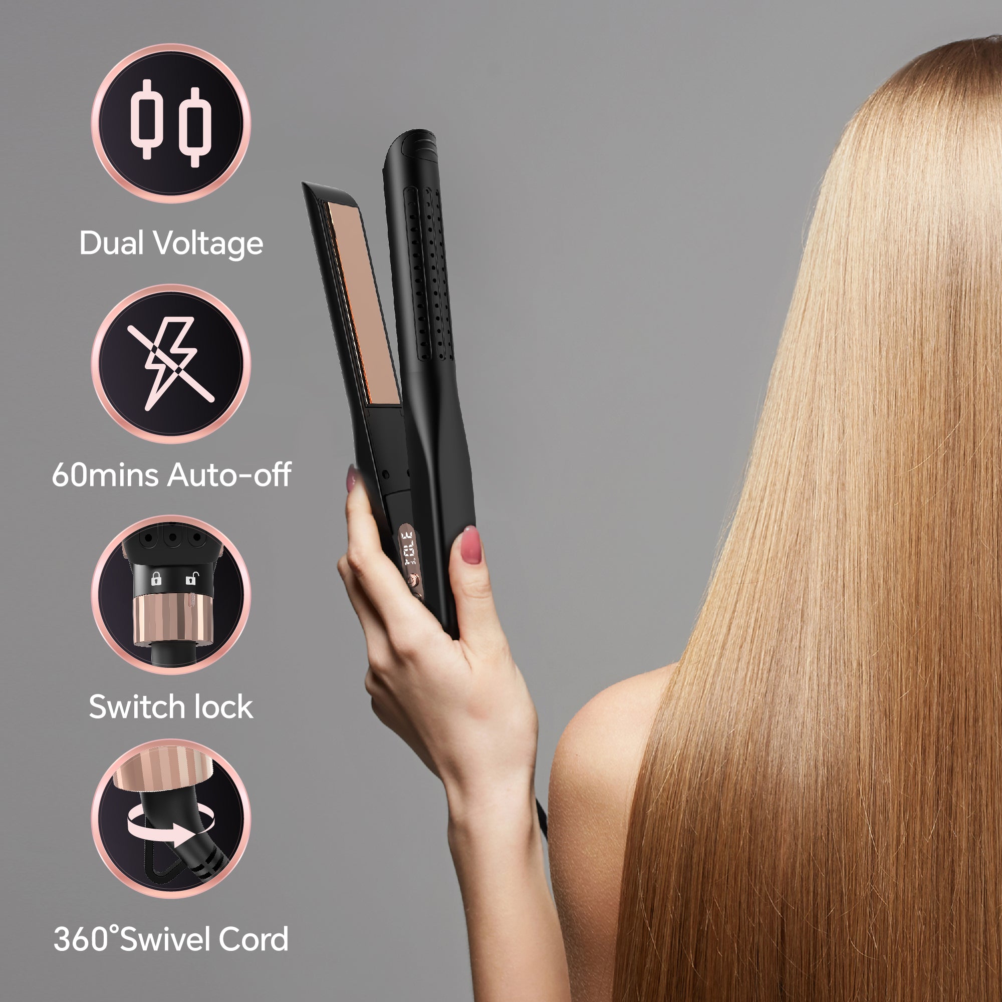 NICEBAY Flat Iron Hair Straightener, 360° Airflow Styler Professional Curling Wand Hair Straightener, Flat Iron Curler with Cooling Fan, Air Vents