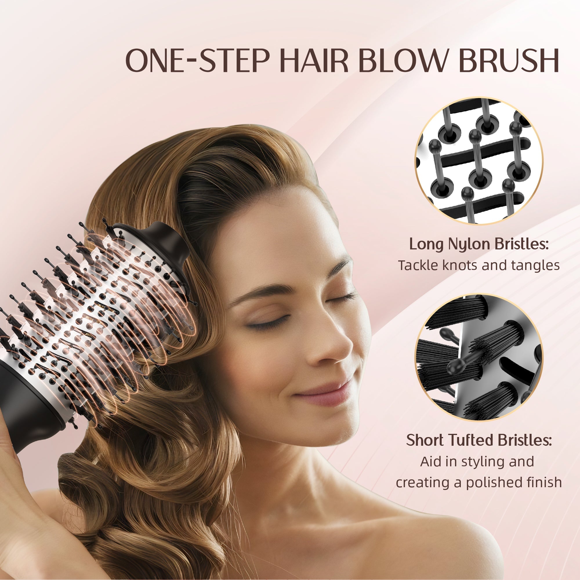 Nicebay Hair Dryer Brush,Blow Dryer Brush in One, Hot Air Dryer,Display Screen,Ceramic Barrel, Hot Air Straightener Brush for Smooth