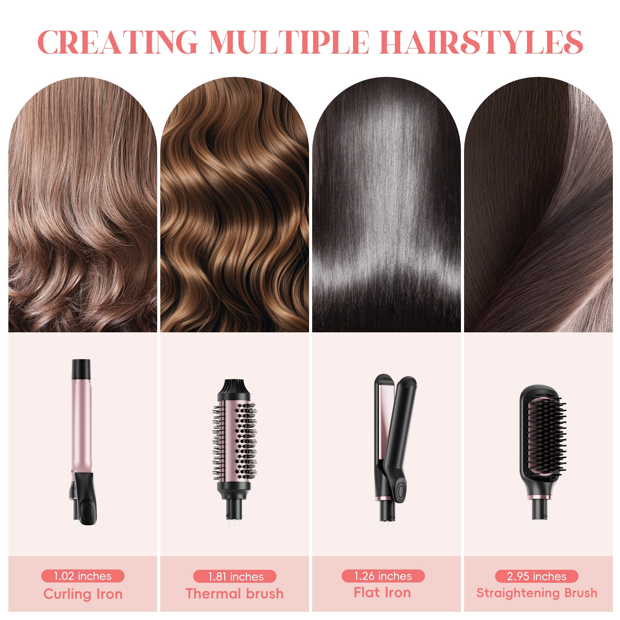 NICEBAY Thermal Hair Brush, Curling Iron Hair Styling Tools, Flat Iron Hair Straightener, Curling Wand Hair Tools, Instant Heat Up Wand Curling