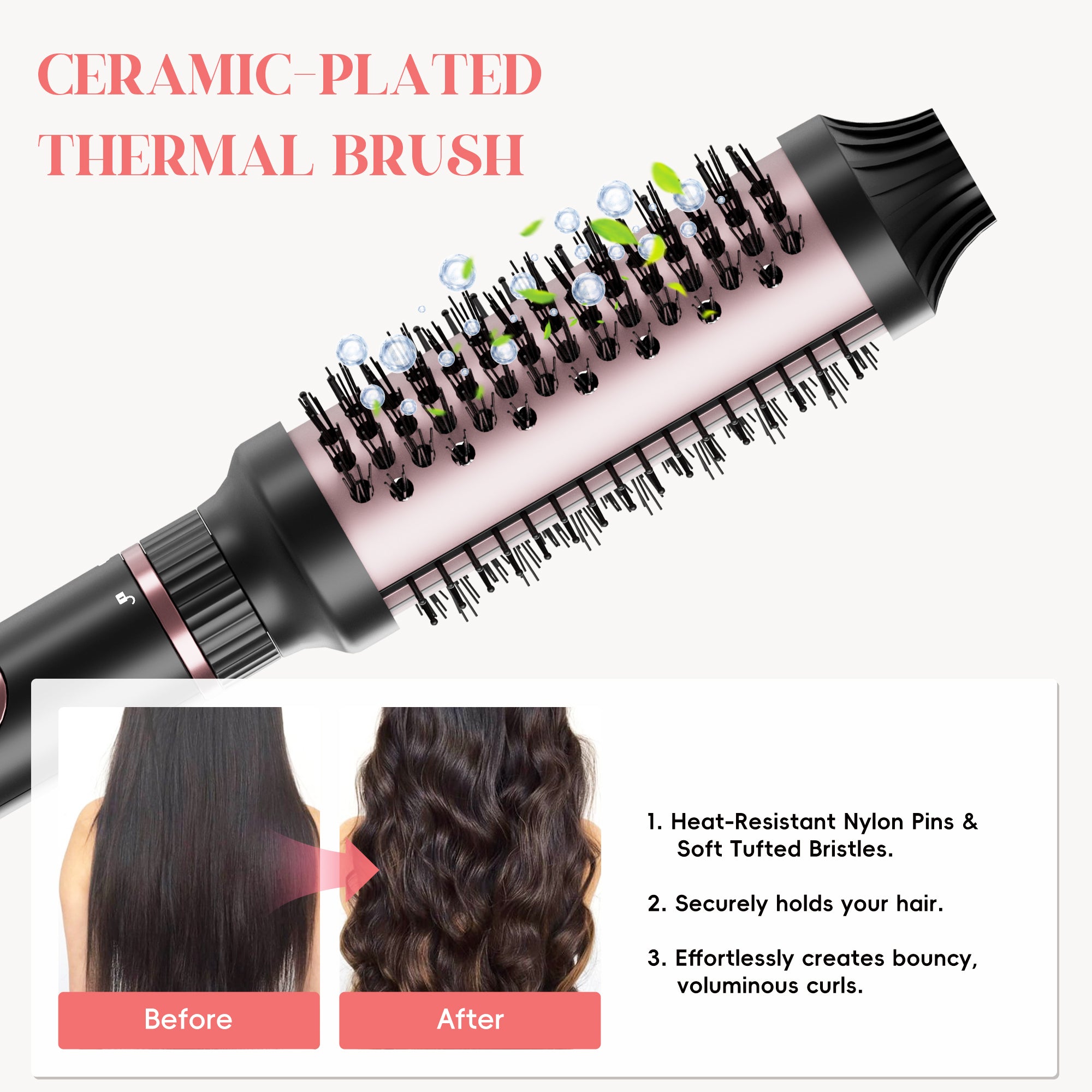 NICEBAY Thermal Hair Brush, Curling Iron Hair Styling Tools, Flat Iron Hair Straightener, Curling Wand Hair Tools, Instant Heat Up Wand Curling