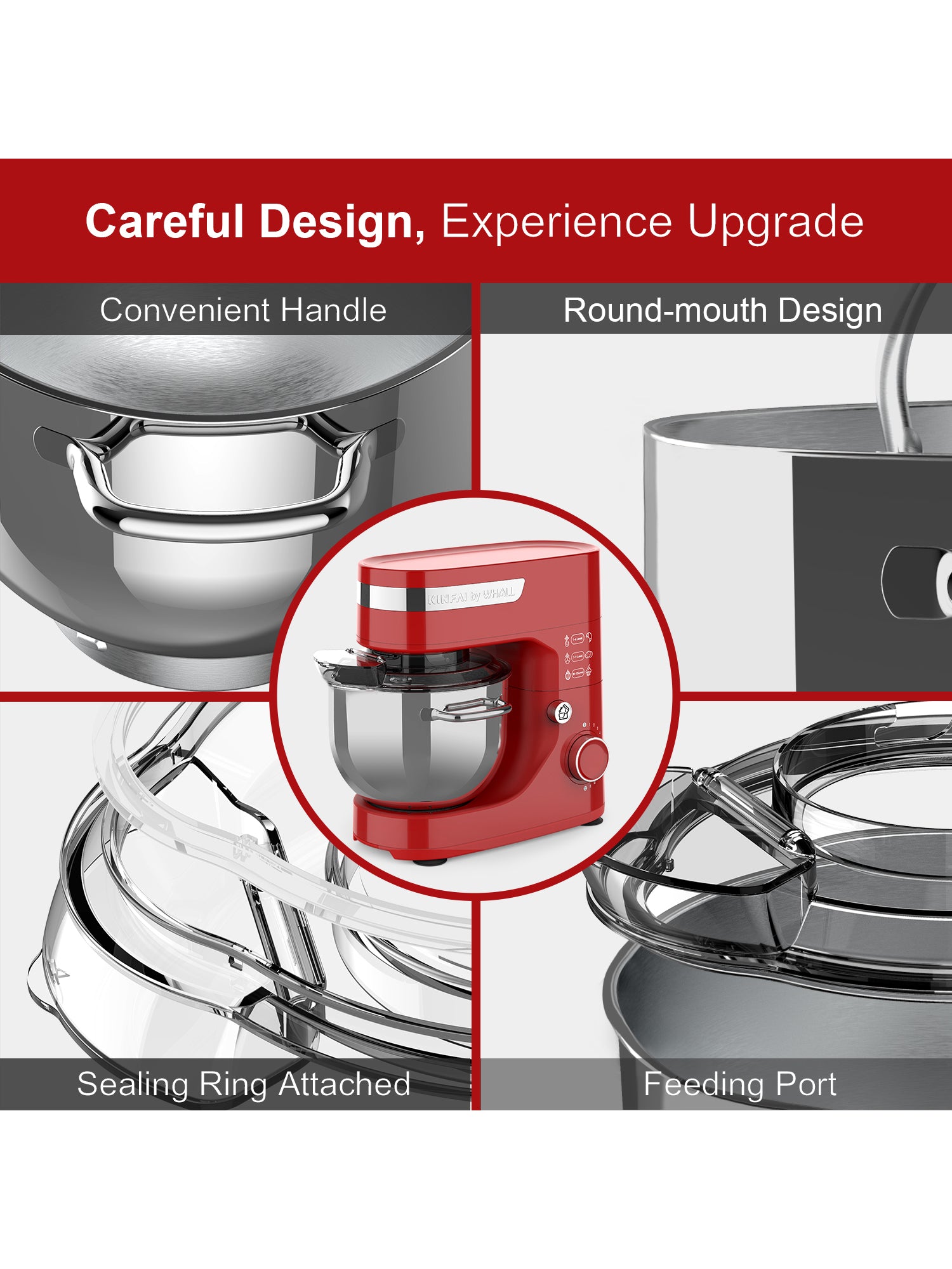 WHALL Stand Mixer 12-Speed Tilt-Head Electric Kitchen Mixer with Dough Hook/Wire Whip, Stainless Steel Bowl 5.5Qt