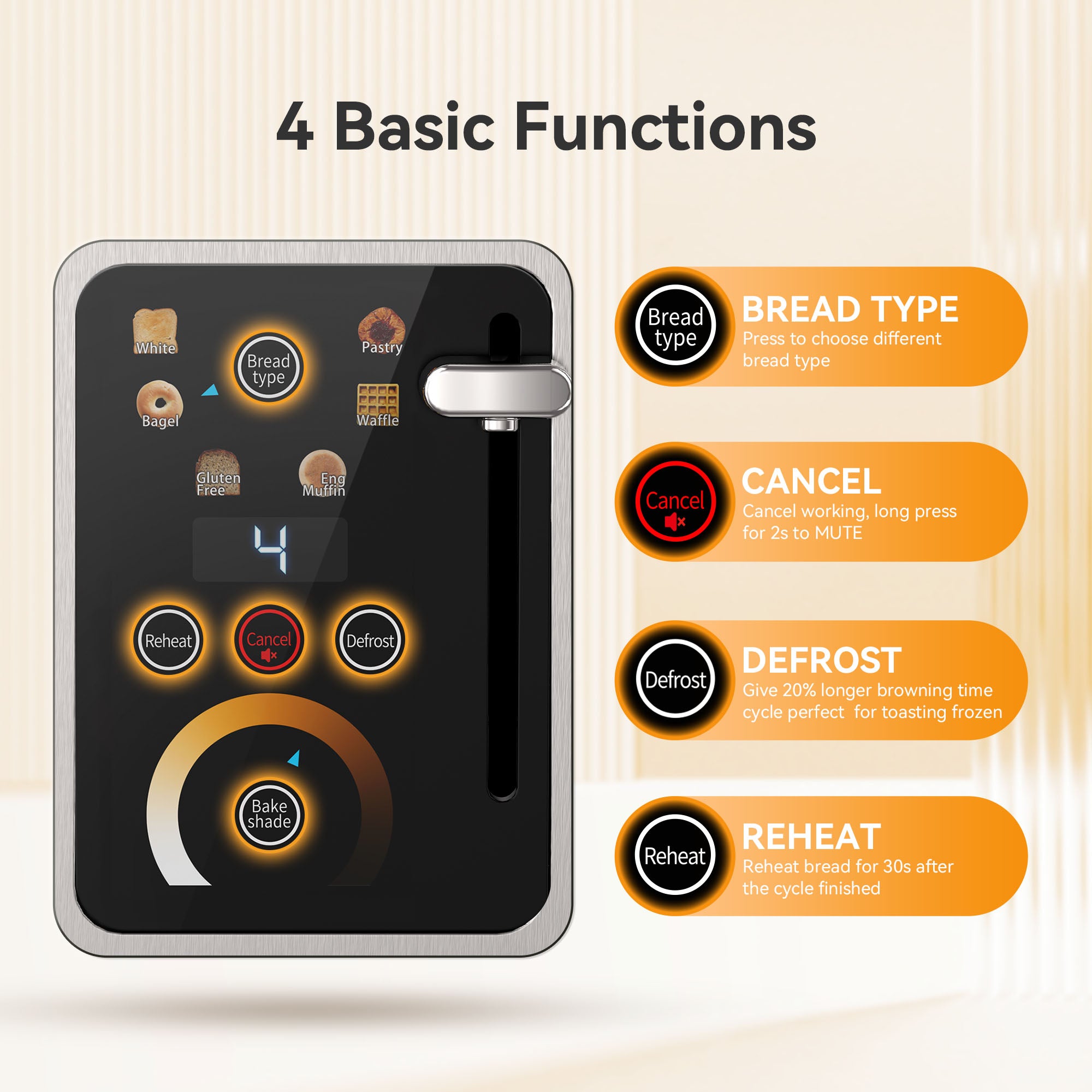 WHALL 2 Slice Toaster, Touchscreen Toasters 2 Slice Wide Slot, Stainless Steel Bread Toaster for Bagel & More, Smart Toaster Kitchen Deal