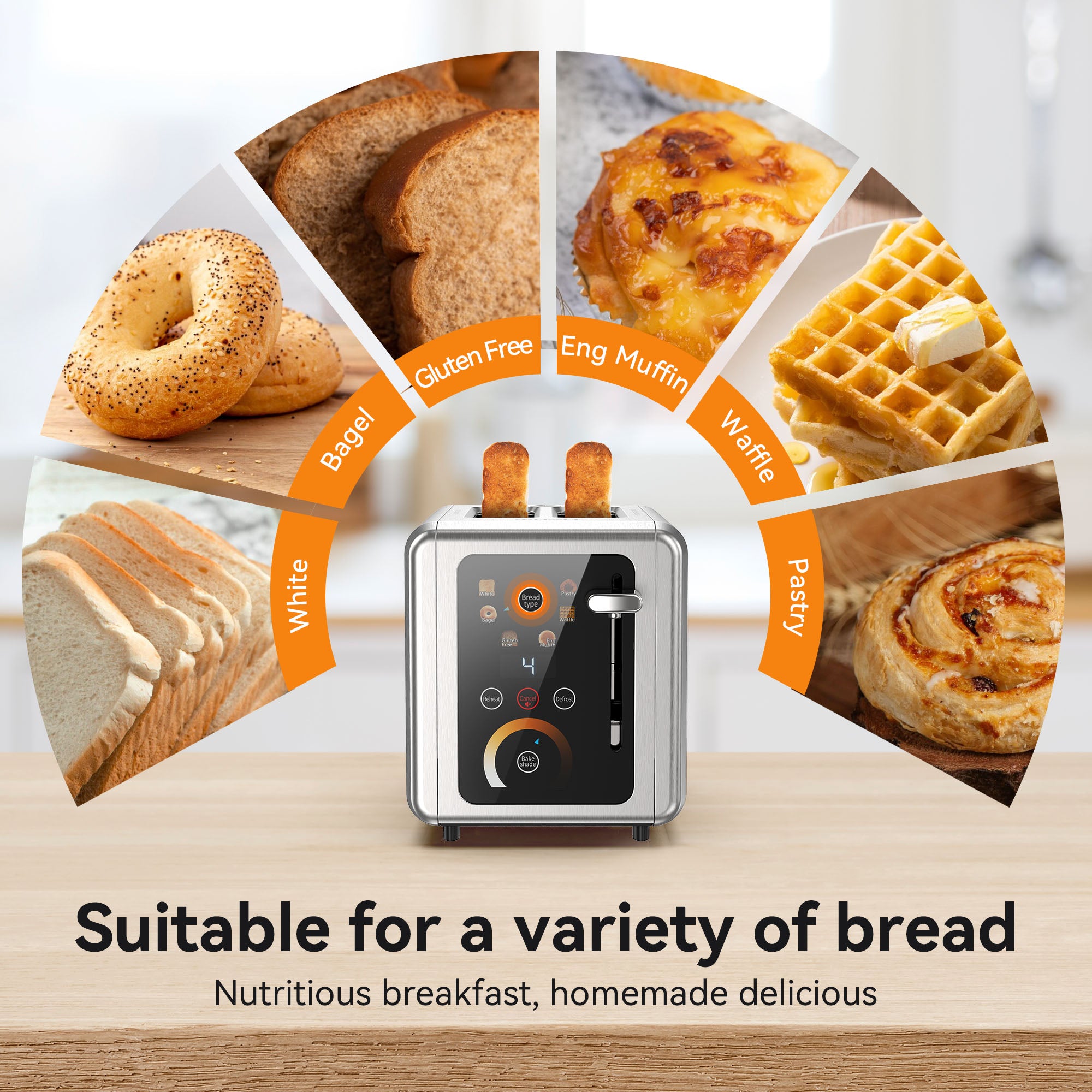 WHALL 2 Slice Toaster, Touchscreen Toasters 2 Slice Wide Slot, Stainless Steel Bread Toaster for Bagel & More, Smart Toaster Kitchen Deal