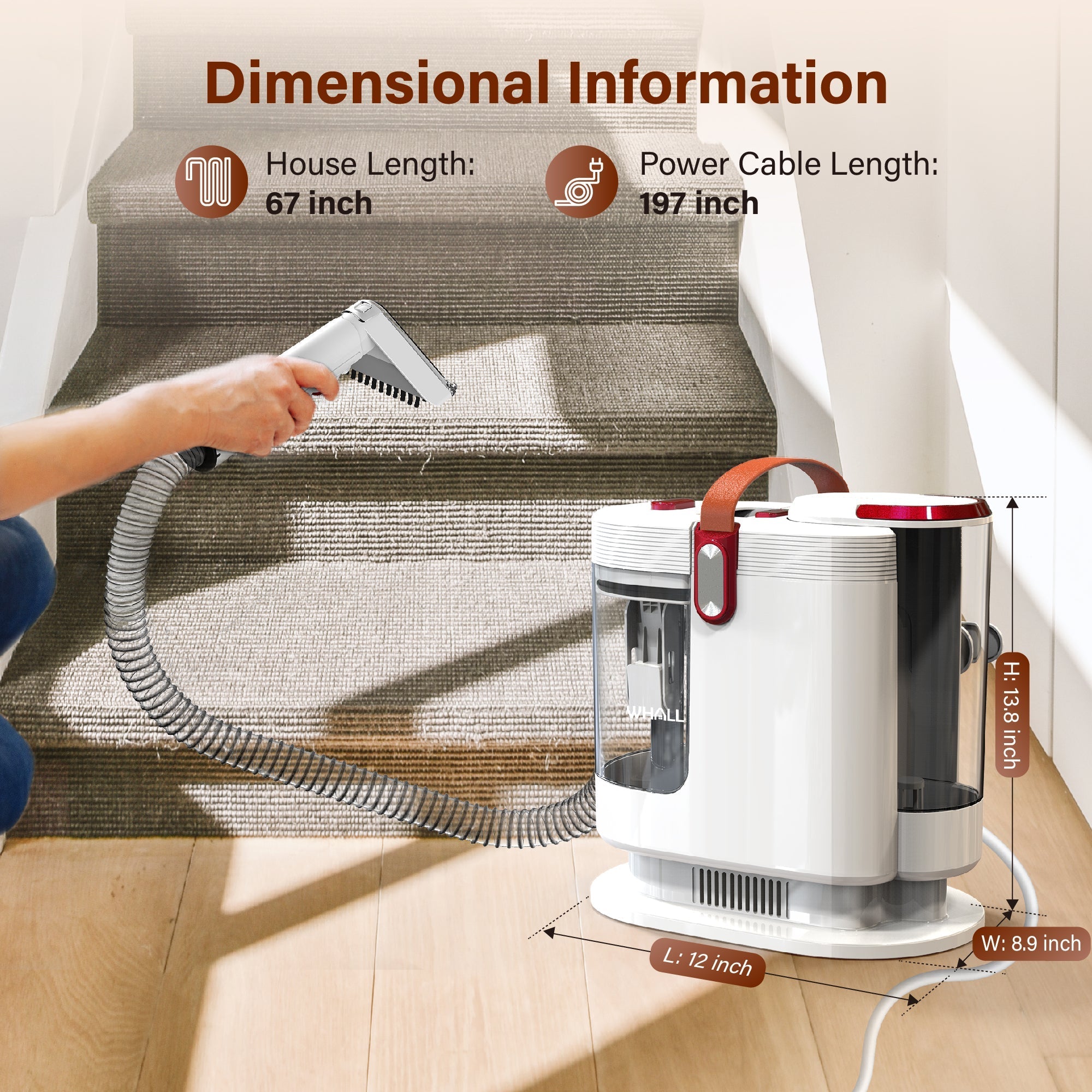 WHALL Portable Carpet Upholstery Cleaner, Carpet Cleaner Machine, Power Suction with 3 Tools, Spot Deep Cleaner for Carpet, Couches, Car