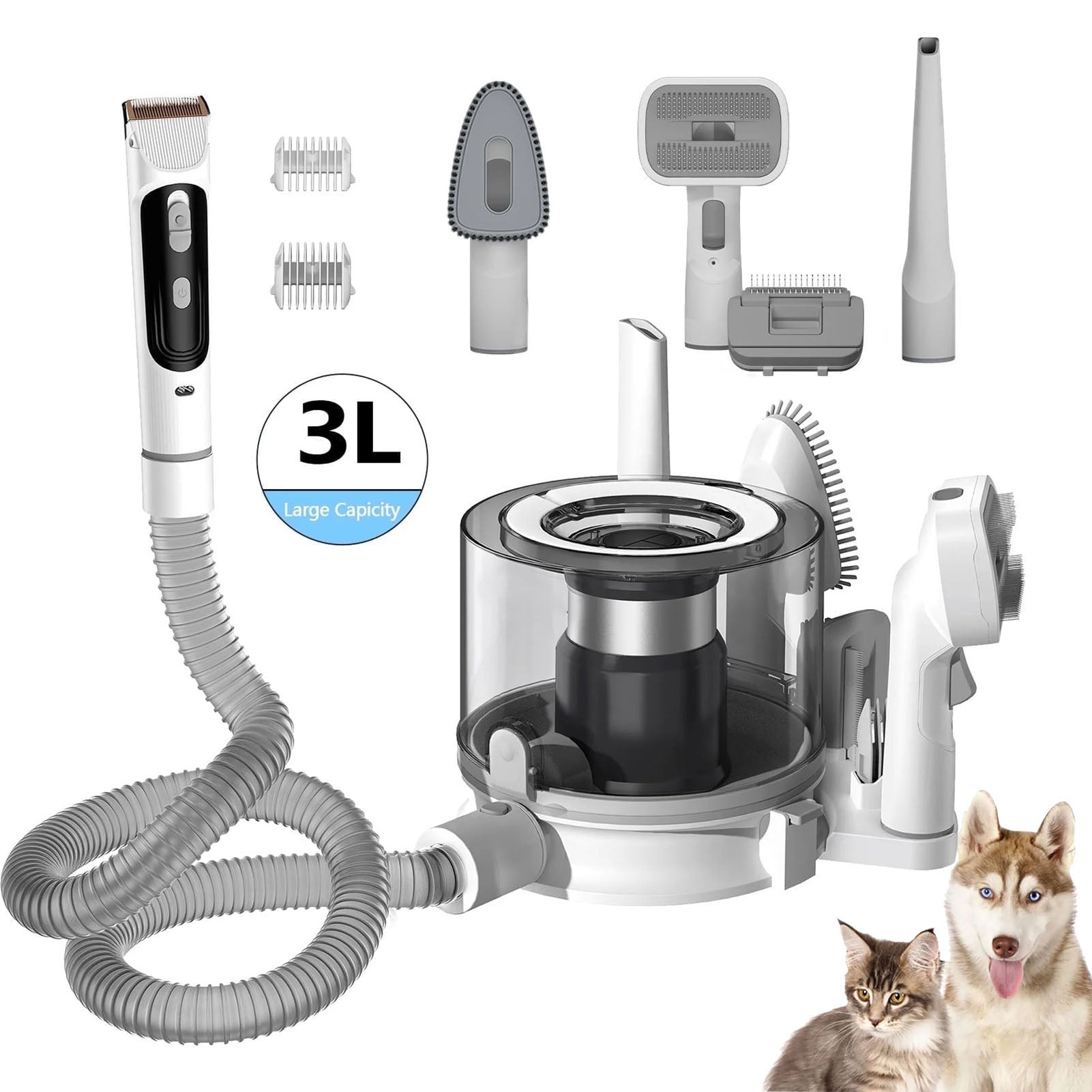 WHALL Pet Grooming Vacuum, Dog Hair Vacuum with 3 Modes, 5 In 1 Kit, 3L Large Dustbin