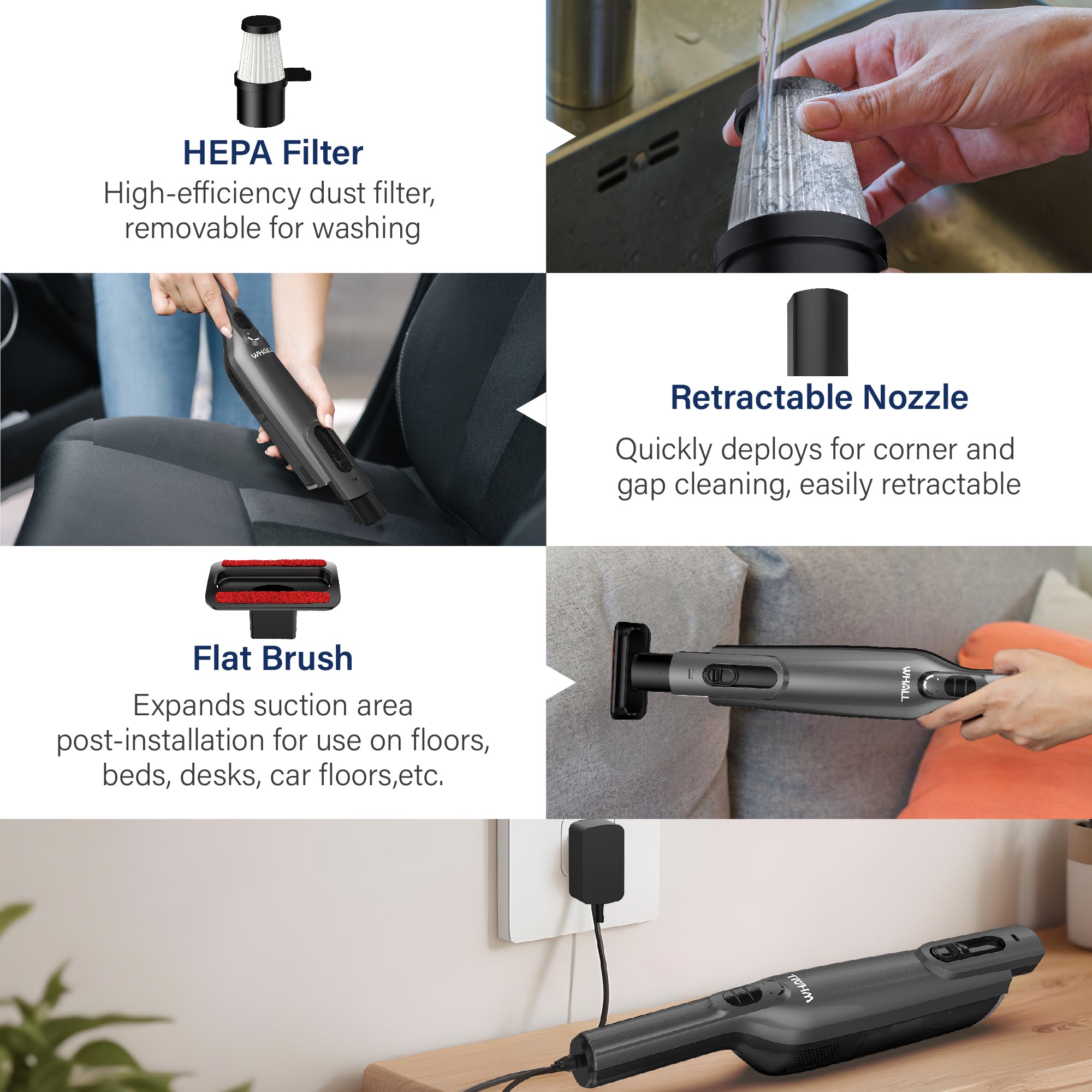 WHALL Handheld Cordless Vacuum, Hand Vac with Powerful Strong Suction